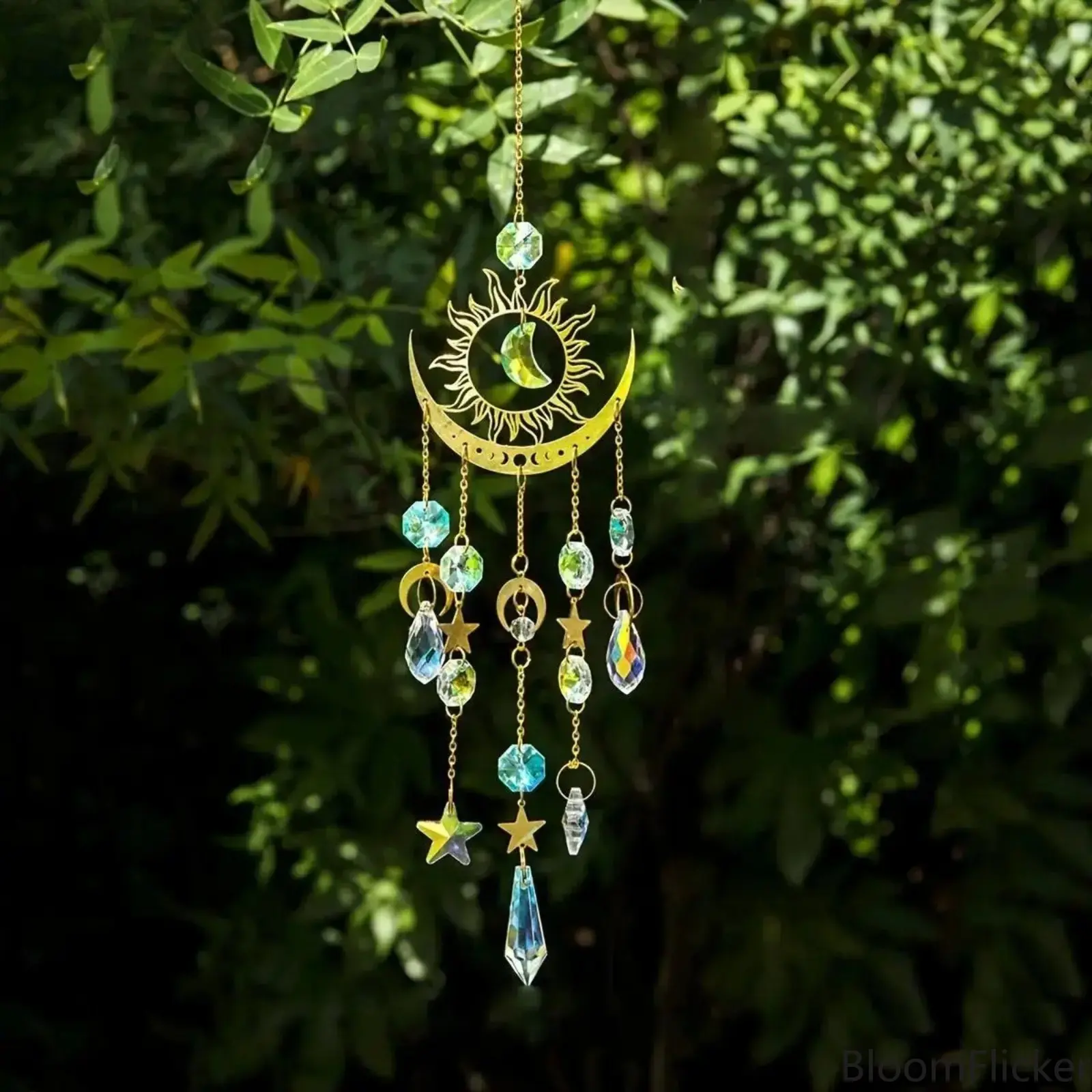 Sun Moon Star Crystal Rainbow Prism Suncatcher, Boho Light Catcher Hanging Wind Chime Ornament, Multi-Style Window Pendant For Indoor Home & Outdoor Garden Decor