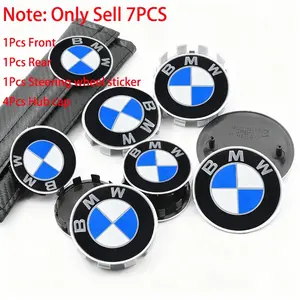 7Pcs Car Front Hood Emblem And Rear Trunk Badge And Wheel Hub Caps And Steering Wheel Sticker BMW Blue White Logo For BMW M E39 E46 E60 E90 E36 E53 E91 E92 E84 E83 E87 E70 G11 G01 G20 G30 X1 X2 X3 X4 X5 X6 Modification Auto Accessories