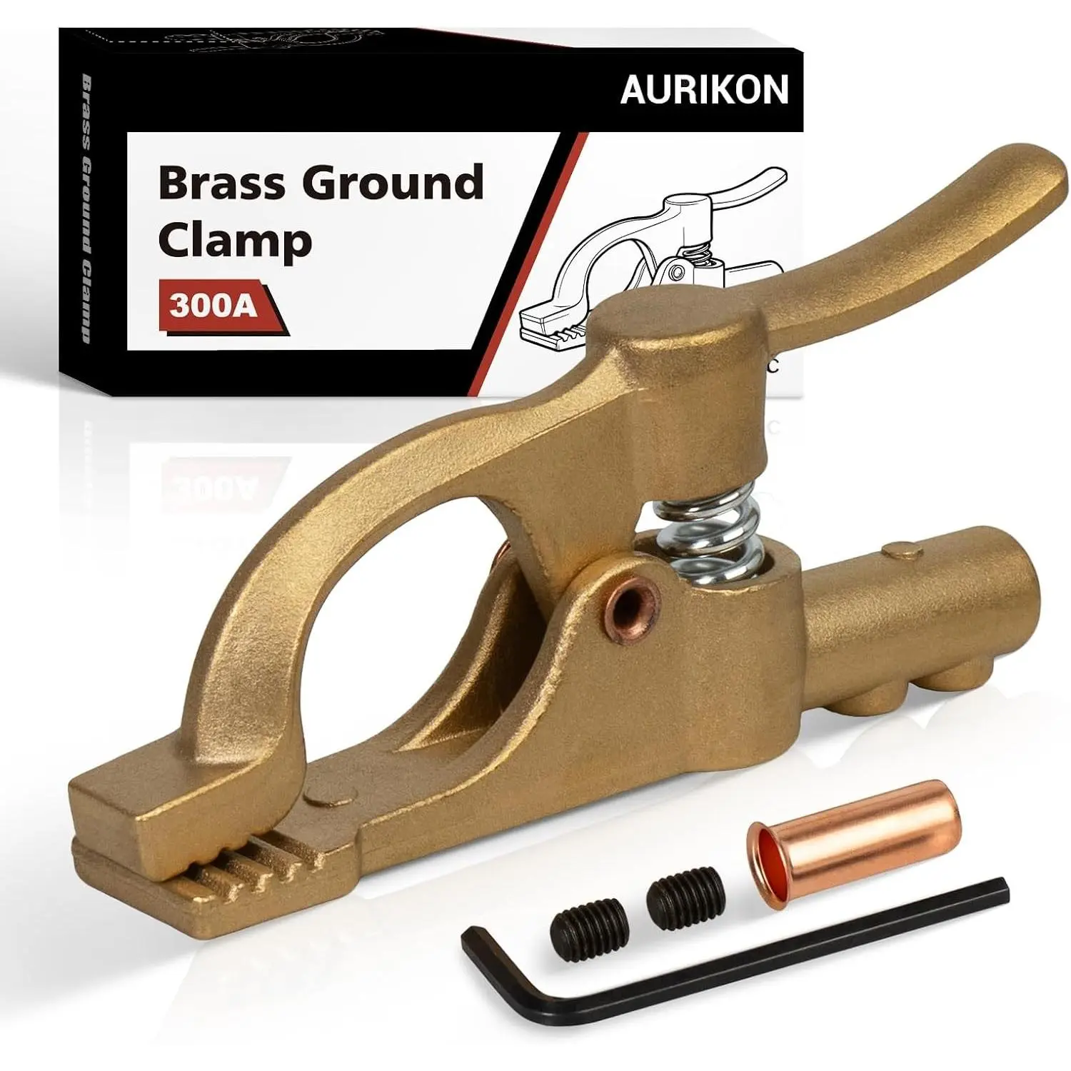 300 Amp Brass Welding Ground Clamp, Heavy Duty Earth Clamp with D-Shaped Serrated Jaws, Fits 1/0 – 2/0 AWG (50 – 70 mm²) Welding Cables