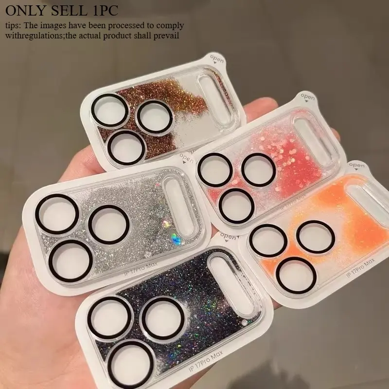 Luxury Glitter Quicksand Glass Camera Protector for iPhone 17 ProMax 17 Pro Shiny 3D Lens Film For iPhone 17 Pro Max Clear Cover