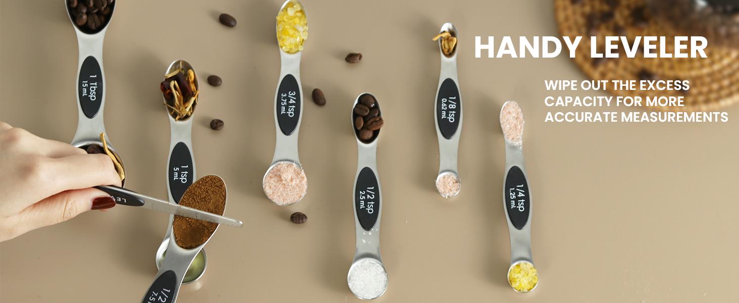 Pack of 8 Stainless Steel Magnetic Measuring Spoons Set, Dual Sided, Stackable, Adjustable Teaspoon and Tablespoon Measure Spoon with Leveler, Kitchen Gadgets