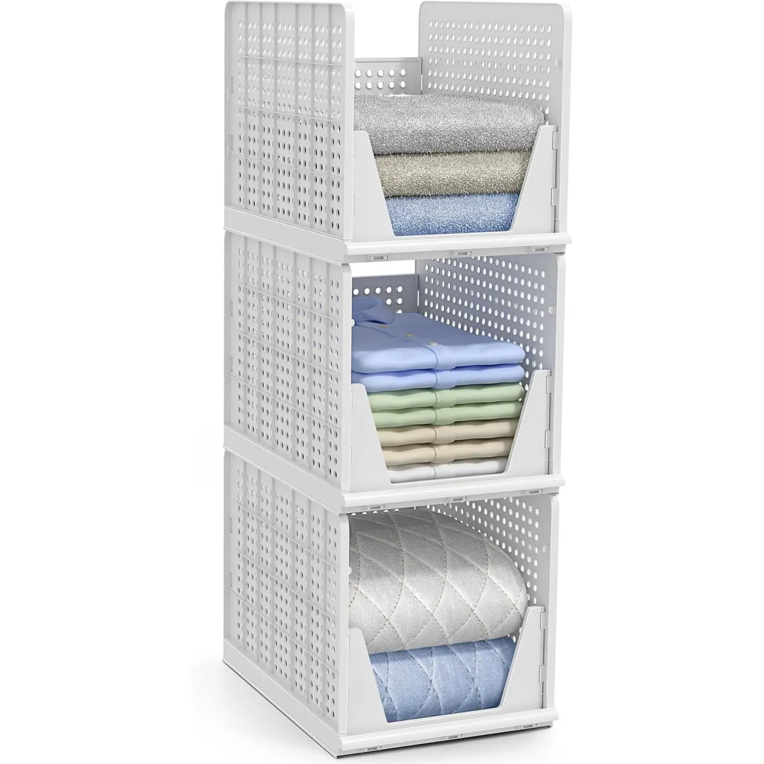 Stackable Shelf Organizer Baskets – Plastic Closet Organizer for Clothes, Pantry, Bathroom, Kitchen & Garage – Open Front Storage Bins for Cabinets, Countertops & Under Shelf Organization