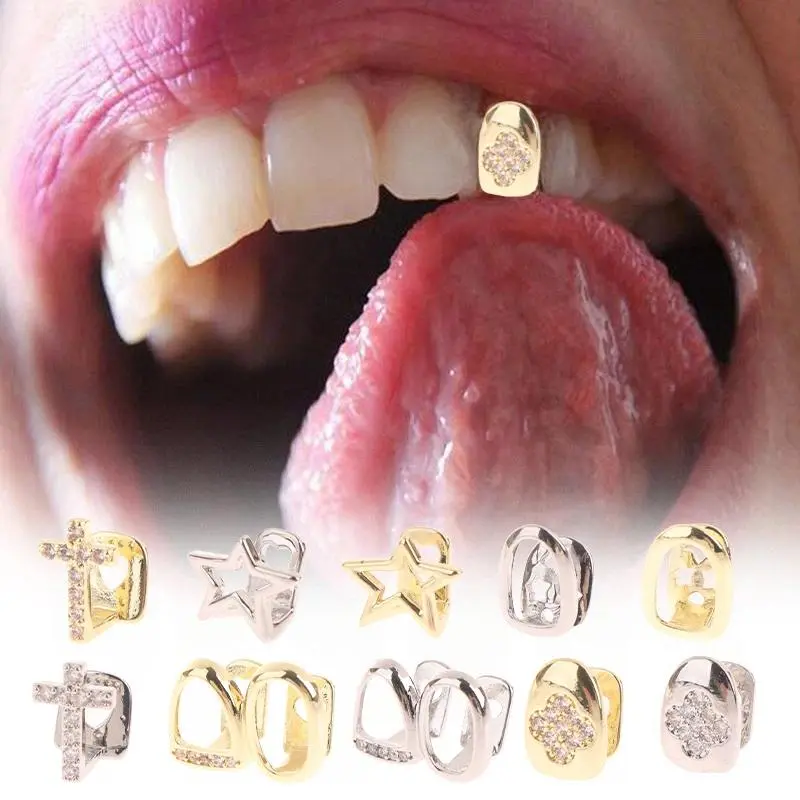 Hip Hop Single Tooth Dental Grillz Teeth Caps Punk Metal Grill Cap Cosplay Party Teeth Grillz Dental Fashion Jewelry