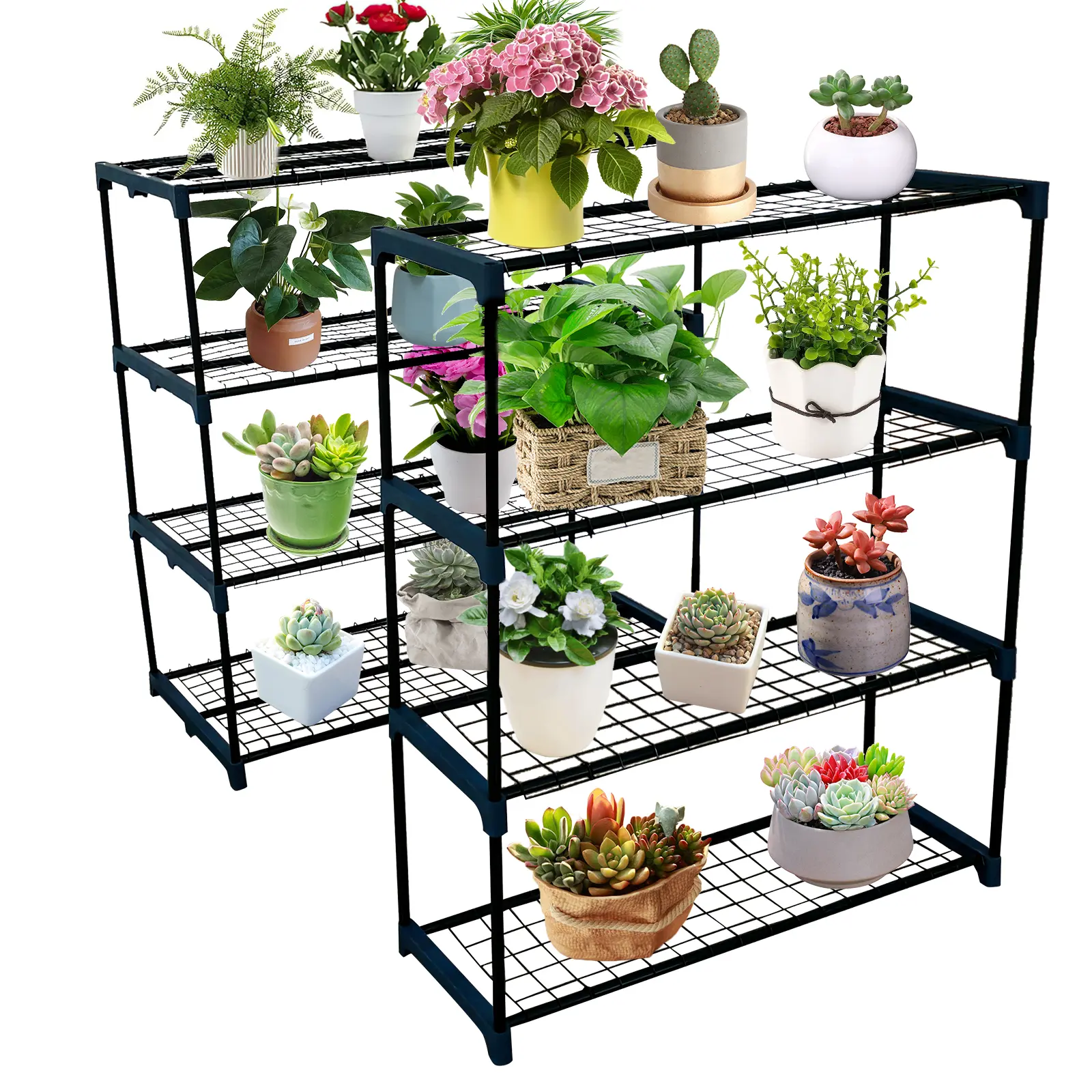 Plant Greenhouse Shelves,4 Tier 2 Pack Plant Display Rack Shelf Stand w/ 72lbs Weight Capacity,Portable Rustproof Metal Shelf Plant Stand Rack Greenhouse Accessories,for Indoor/Outdoor Garden