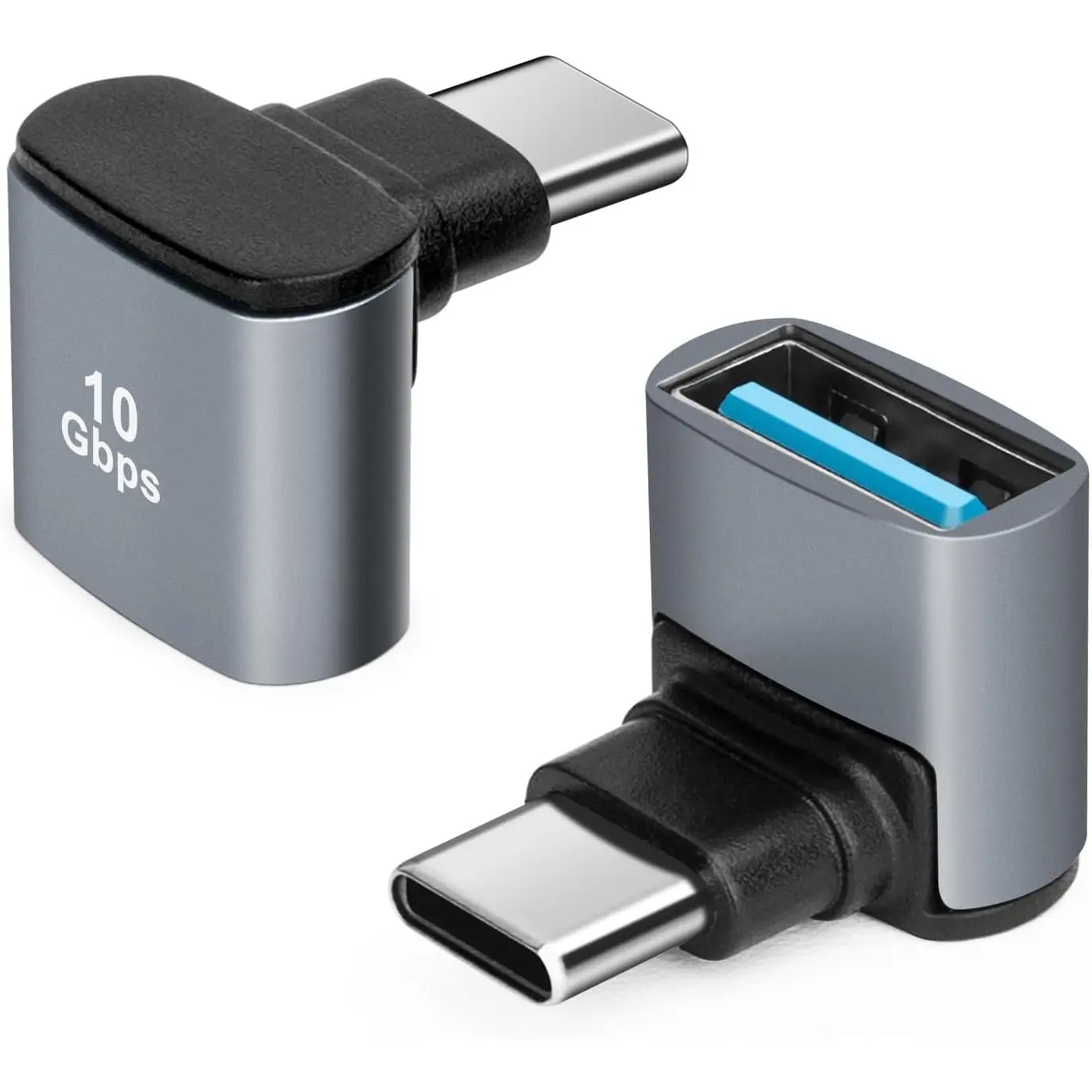 90  USB C to USB 3.1 OTG Adapter (2 Pack), Right Angled USBC Type C Male to USB Female Adapter, 10G Data Transfer for Smartphone,Tablet, Laptop