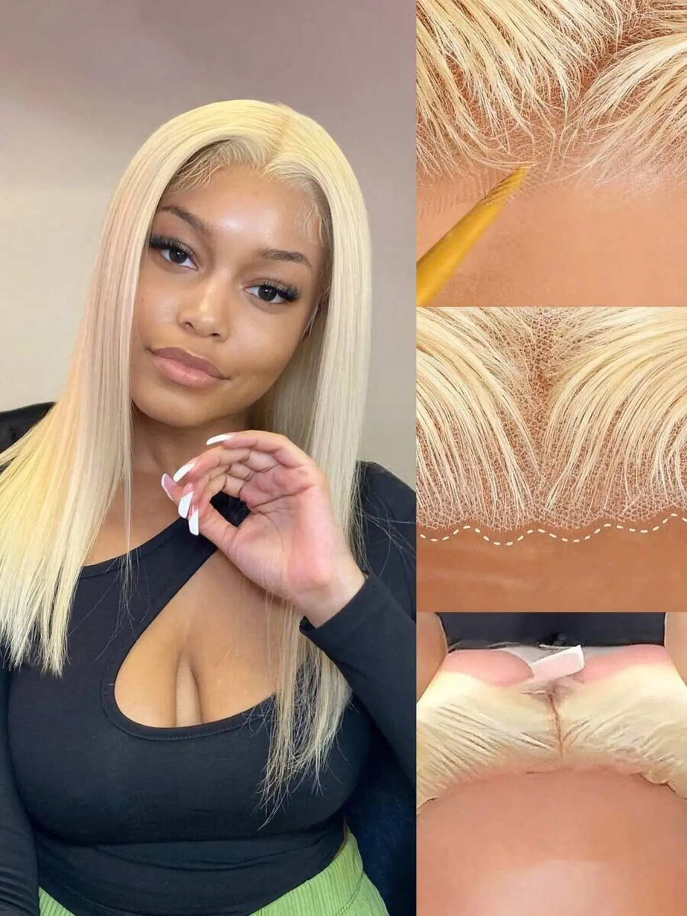 #613 Blonde 5x5 Lace Wig 150% Density Smooth Straight Hair Pre-Cut Invisible Lace Wig Pre-Sewn Natural Hairline Blonde Wig Glueless Transparent Lace