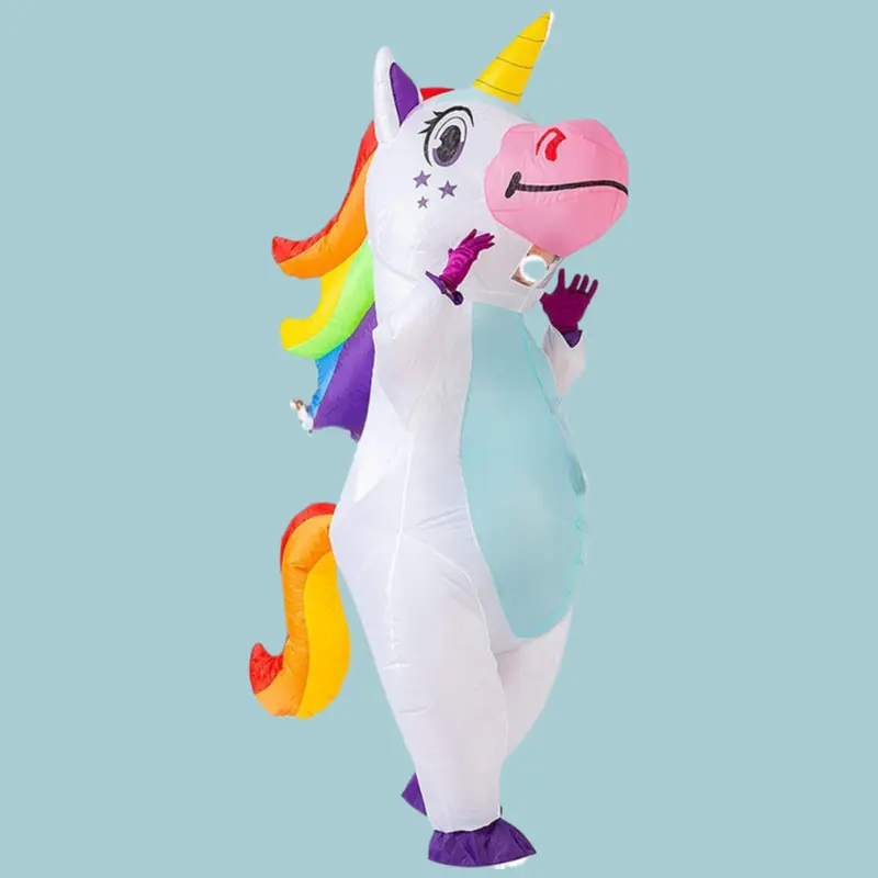 Adult Unicorn Inflatable Costume Halloween Full Body Air Suit Realistic Cute Performance Outfit With Horn Mane And Rainbow Details