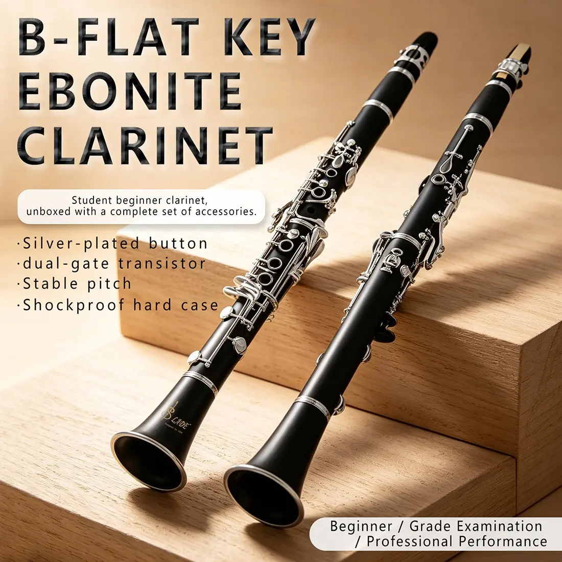 Slade Ldc850 Clarinet, 17-Key Abs Body, Nickel-Plated Keys, Abs Box, High-Quality Musical Instrument, Perfect for Beginners & Professionals