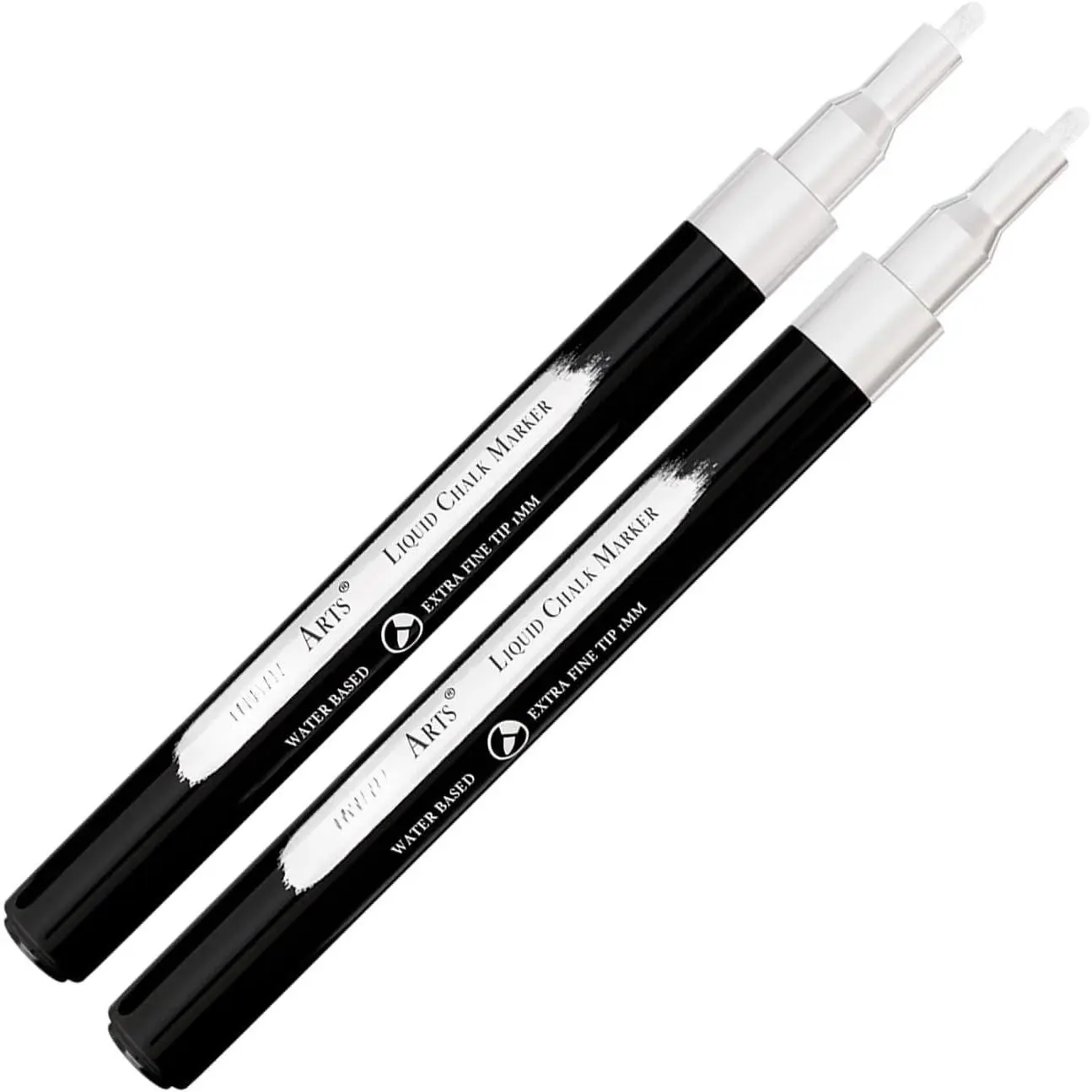 2 Extra Fine Tip White Chalk Markers | 1mm Tip | For Windows, Blackboard, Dry Erase Board, Chalkboards, Glass, Easy Erase | White Chalk Pens Fine Tip