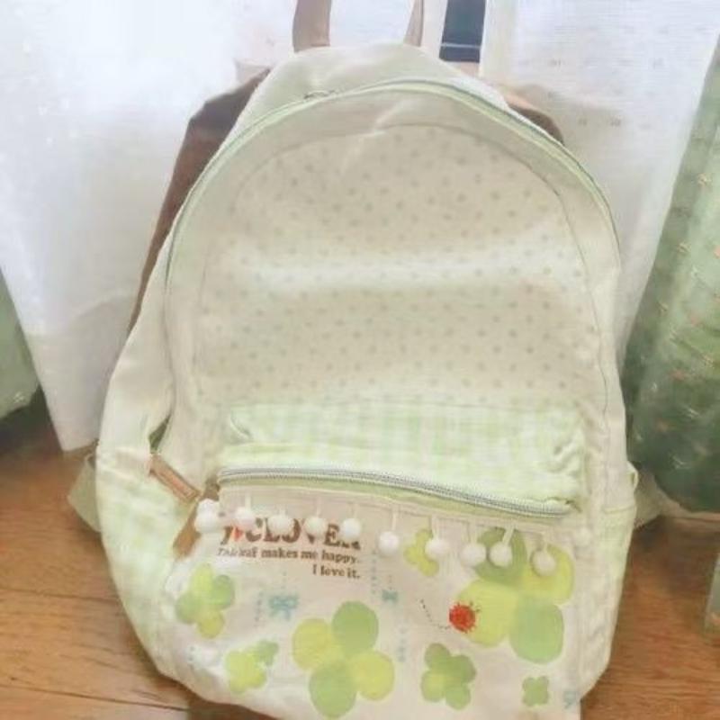 Japanese School Backpack Lucky Clover Print Bag Large Capacity Mochila Student Canvas Bags for Woman Portable Travel Sac Femme