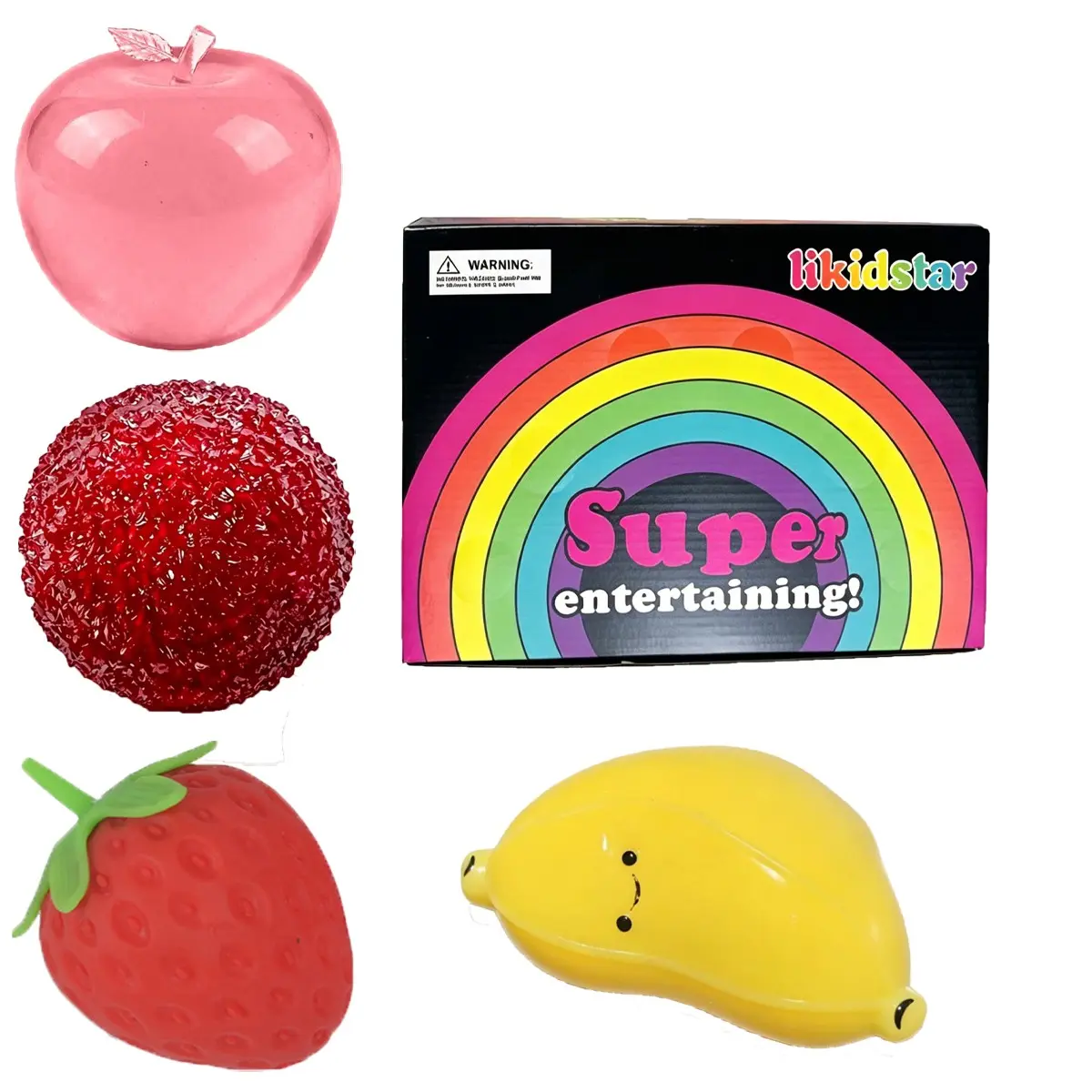 Cute Squishy Fruit Gummy Toy Set, Realistic Apple Strawberry Lychee Squeeze Toys, Portable Stress Relief Toys for Office Classroom Party Birthday Gifts, Soft Fidgets Squishies, Sensory Stress Reliever