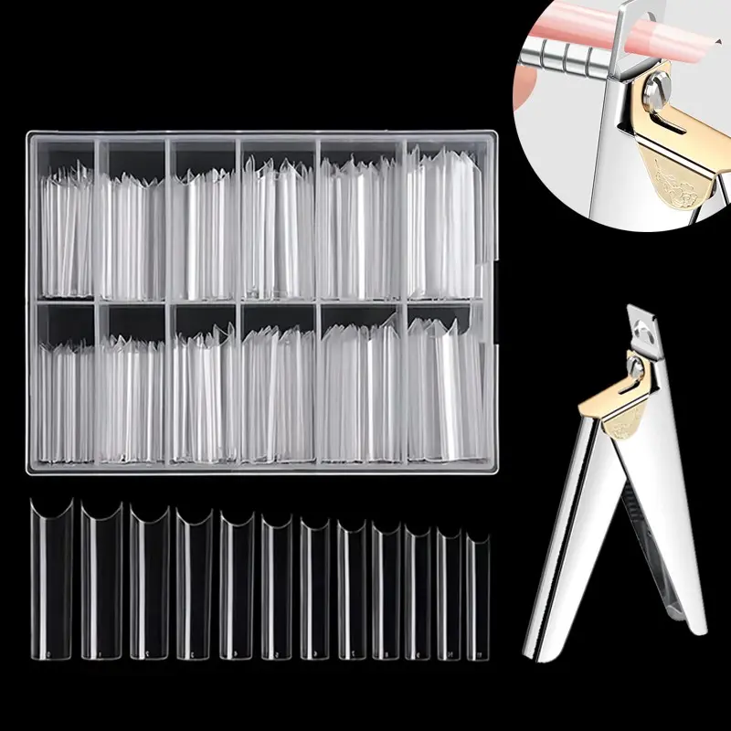 Long Coffin Press-On Nails Set, Transparent Acrylic Half-Cover Nails, Ultra-Thin, Easy to Use, Salon-Quality, DIY Nail Art Tool, Fake Nails, Nails Press Ons
