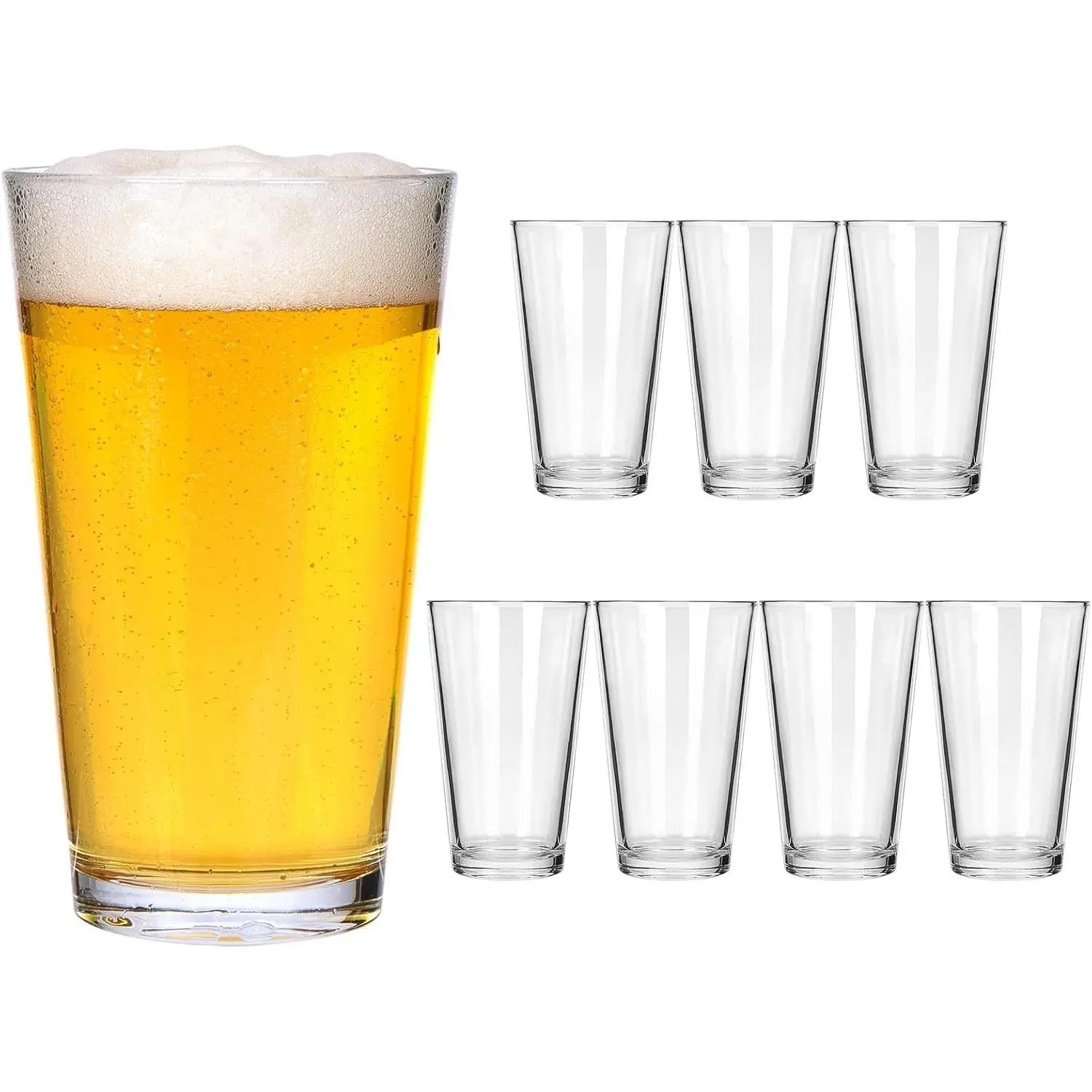 8pcs 16oz Beer Pint Highball Glasses Set, Drinking Water Cups for Cold Beverages