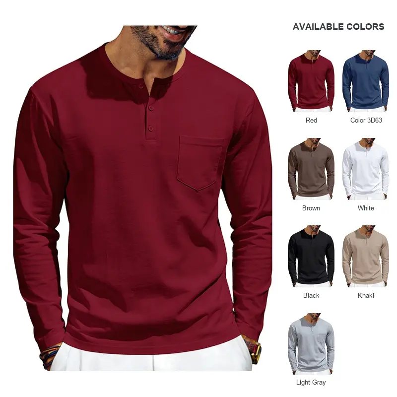 Men's Vintage Stretch Henley Long Sleeve Shirt, Lightweight Soft Cotton Blend Loose Fit Pullover With Chest Pocket, All Season Casual Top for Daily Commute Outdoor Home Street Leisure Fashion Wear