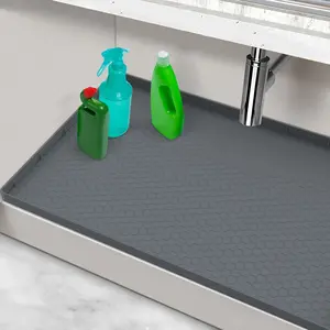 28" x 22" Silicone Under Kitchen Sink Mat, Waterproof Under Sink Protector Mat, Shelf Liners Cabinet Liner for Kitchen and Bathroom, Gray