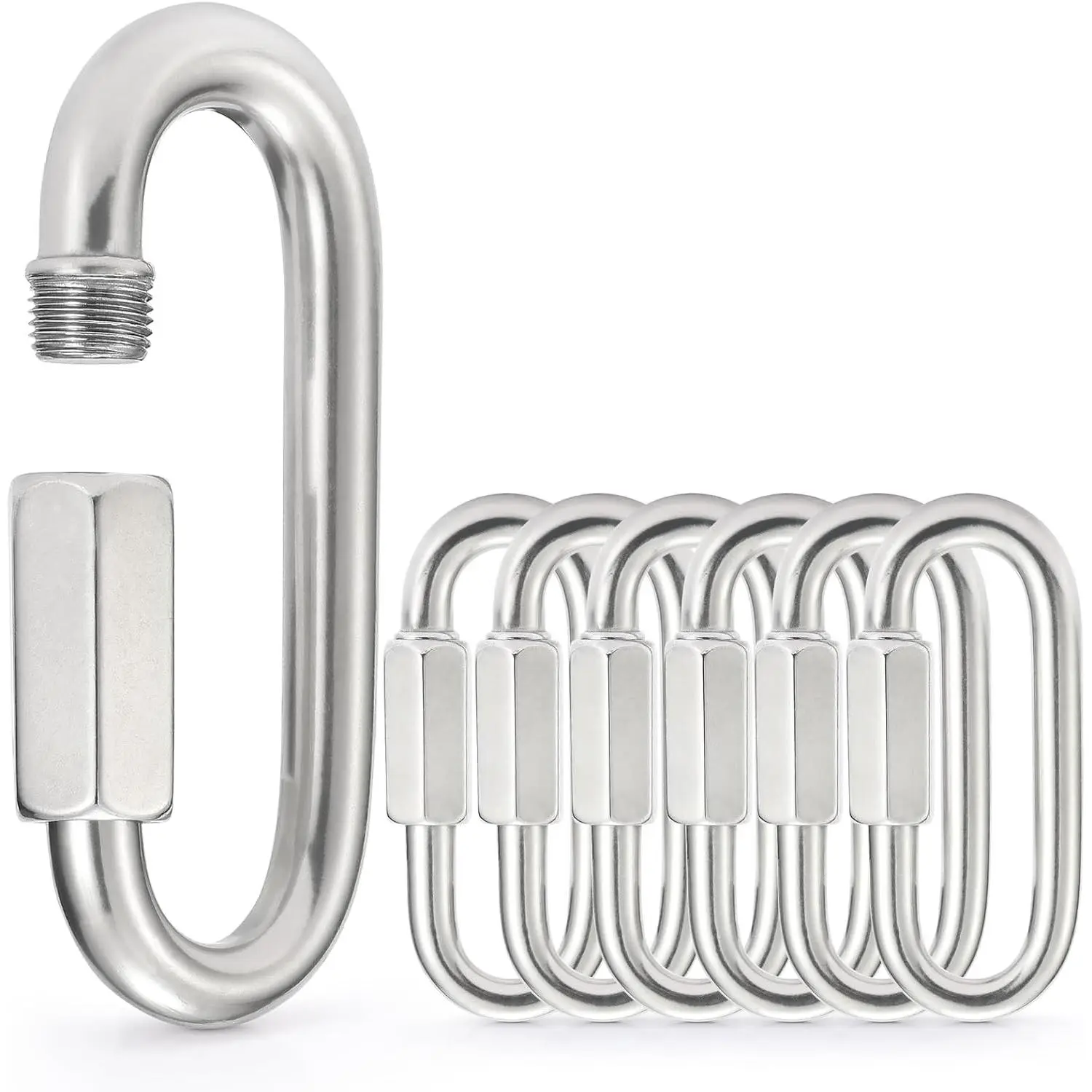 Stainless Steel Chain Quick Links - 304 Stainless Stee Chain Connector, Screw Carabiner, Chain Hooks, Set of 6