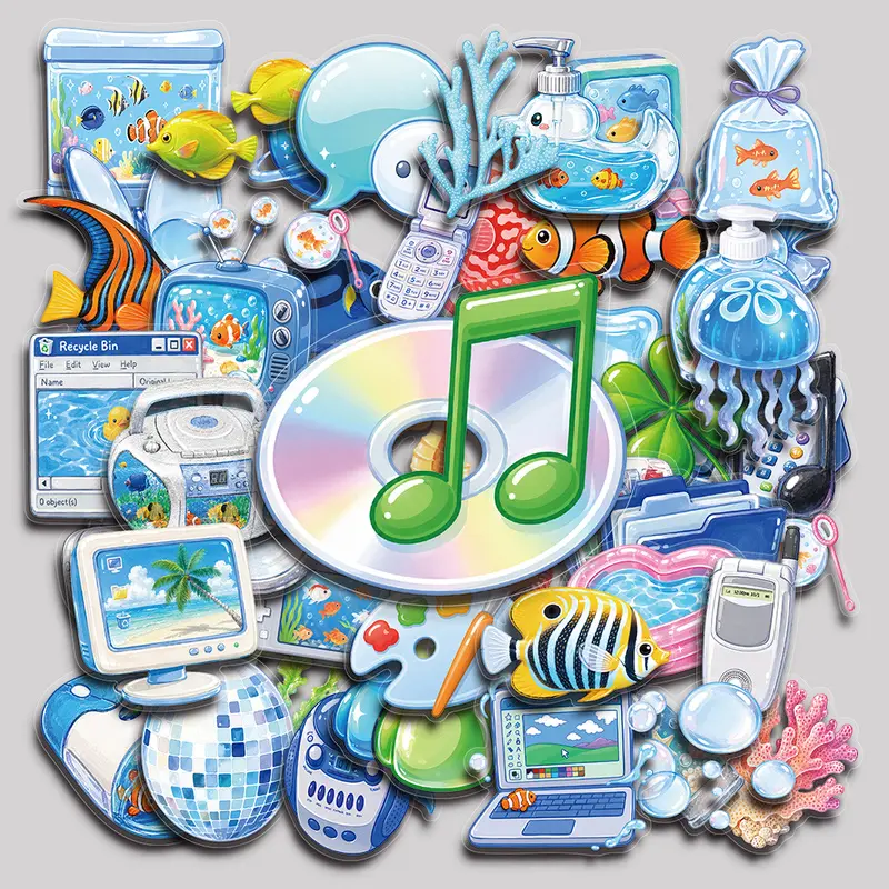 60PCS Frutiger Aero Aesthetic Vinyl Stickers Pack for Laptop Water Bottle Phone Case Skateboard Journal Scrapbook DIY Decoration