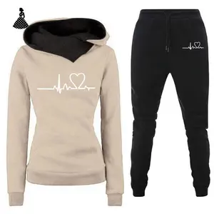 ZMH-Casual sportswear suit heart rate print women's same style hoodie sweater suit trendy clothes two-piece fashion