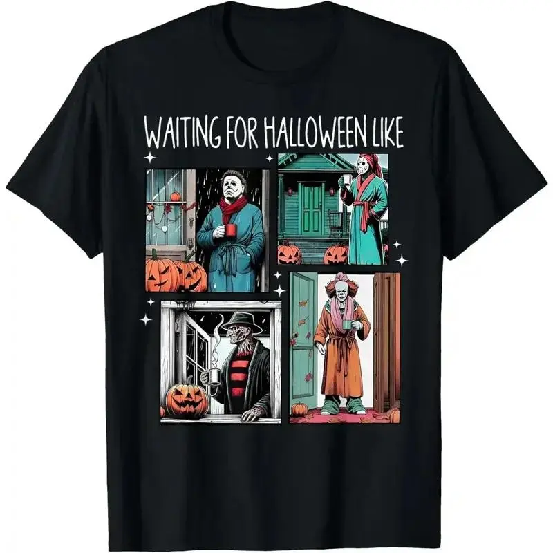 Men's Halloween Graphic T-Shirt, Casual 100% Cotton Shortsleeve Round Neck Top with Spooky Skeleton "Waiting Game" Print, Tops, Menswear