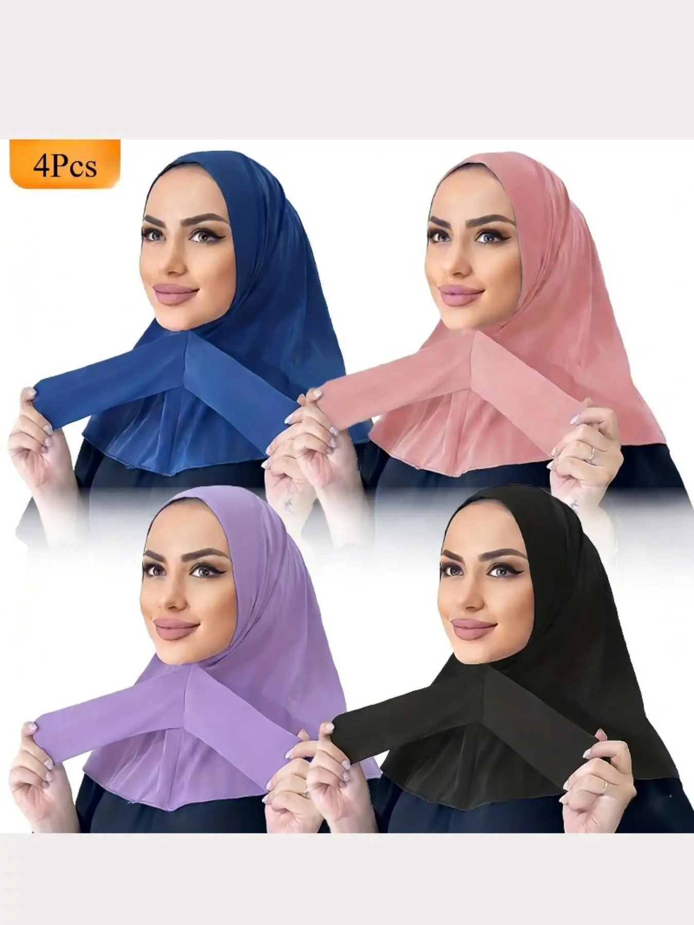 Women's Lightweight Headscarf Stretchy Hijab 4-Piece Set, Button Design Versatile Base Hat, Soft Breathable for Daily Beach Travel