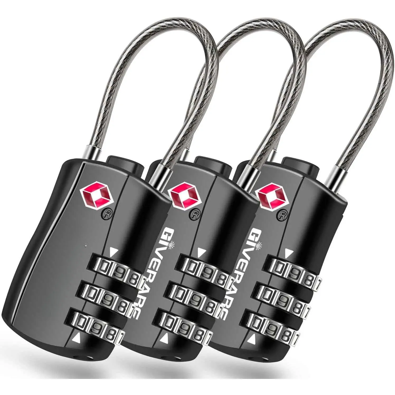 TSA Approved Luggage Locks, Combination Travel  Padlocks, Re-settable 3-Digit Lock, Weatherproof Keyless Padlock for Gym Locker, Golf Bag Case, Backpack, Gate, Hasp-Black