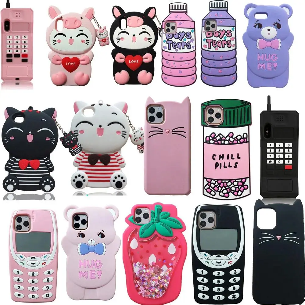 3D silicone case for iPhone 7, 8 Plus X, XS XR XSMax 11 For iPhone 12 13 14 15 16 17 Pro Max Cute Cartoon Soft Silicone Cover
