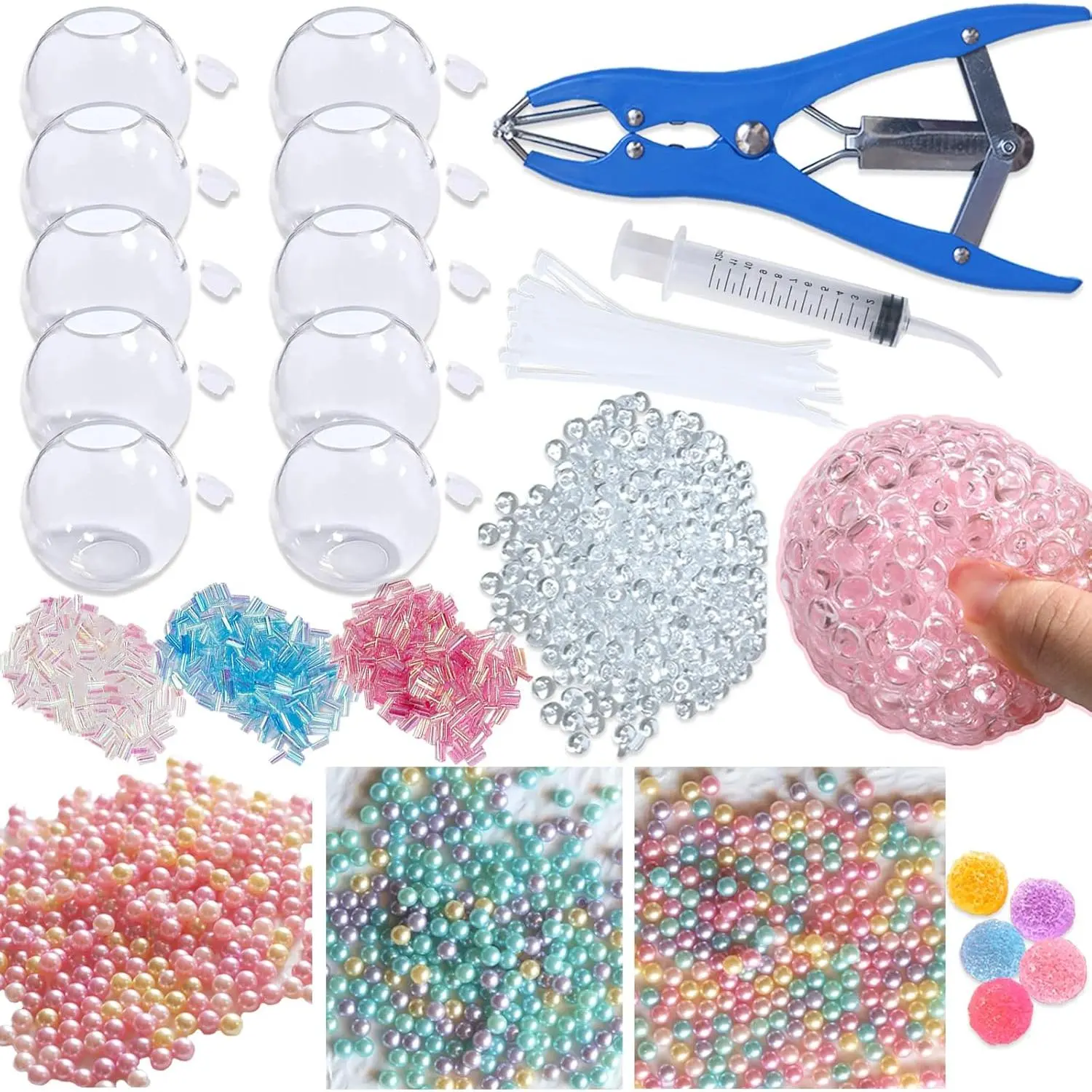 DIY Stress Ball Making Kit with Filler-10PCS Stress Ball Making Kit Stress Balls, Transparent Blank Skins with Air Pump & Expander Tool for Pressure Squishy Balls for Adult