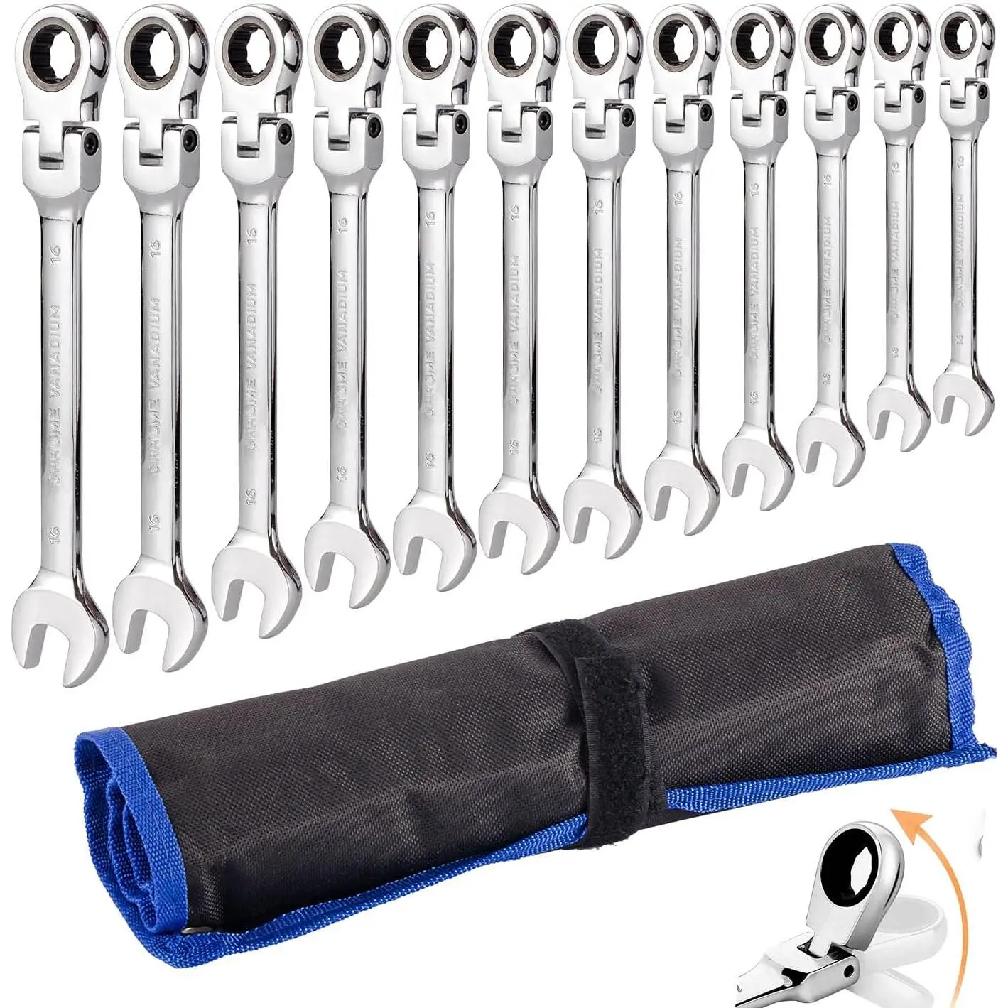 Flexible Ratchet Wrench Set 12 count 8-19mm Spanner Gear Ring Ratcheting Combination Flexi Wrench Kit Metric Flex