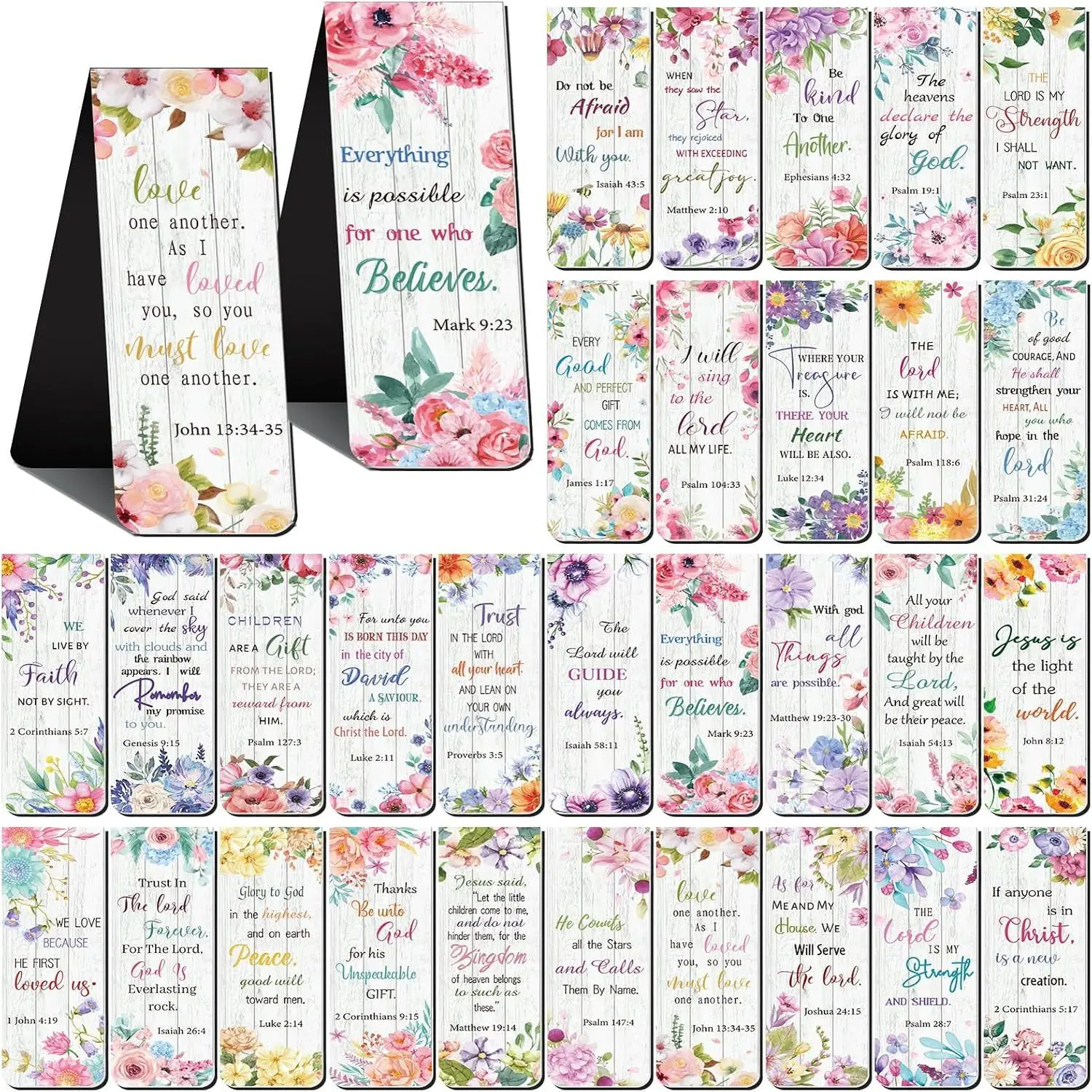 30-Count Printed Christian Bookmarks Set Pack - Inspiring Verses Scripture Page Clips, Religious Church Supplies for Women Readers, Office Stationery School Gifts (Flower), Paper-Based