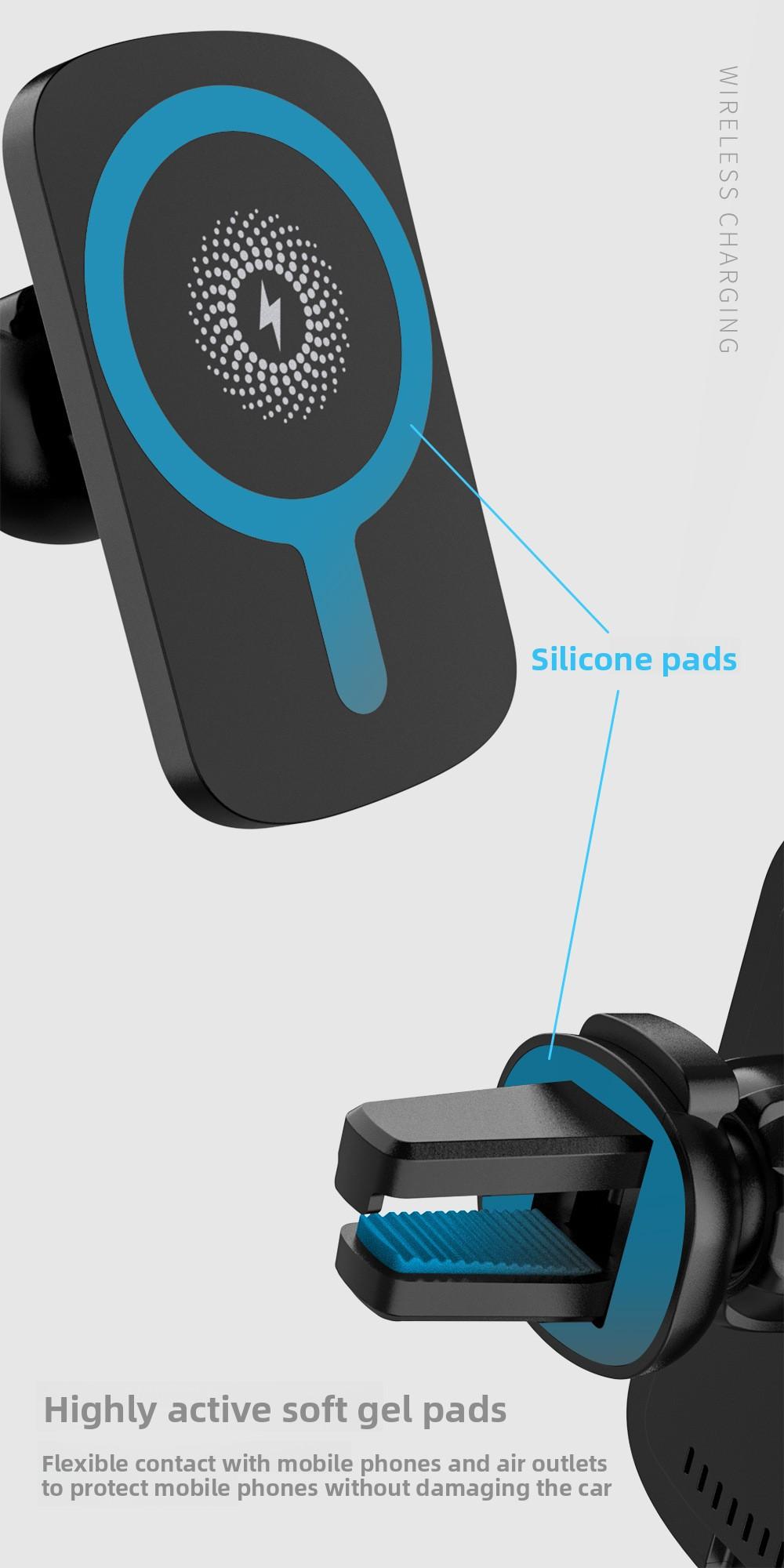 Car-mounted magnetic wireless charging stand 15W MagSafe fast charging compatible with Apple 12-15 magnetic wireless charger