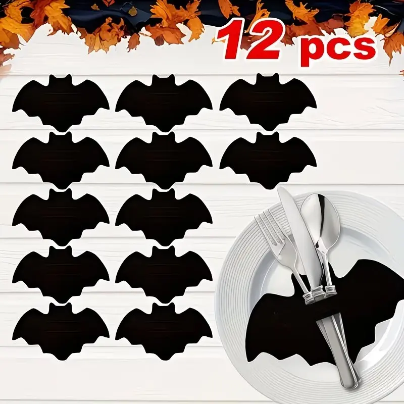 Halloween Bat Felt Placemats, Bat Cutlery Mats, Perfect for Halloween Parties, Durable Felt Material, Easy to Clean, Ideal for Table Settings