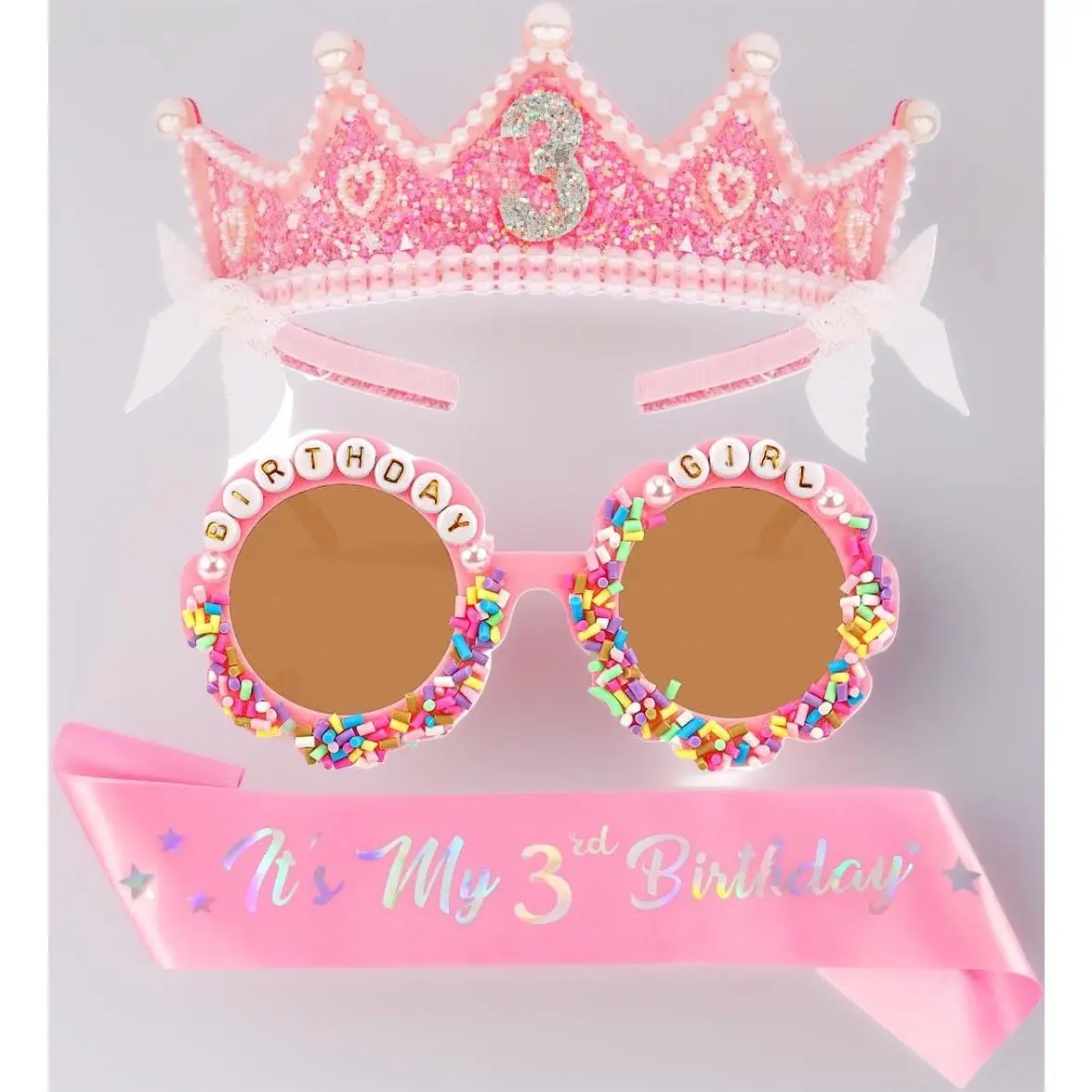 Complete Birthday Outfit Set – Crown, Sash, Flower Sunglasses & Party Decor Accessories, Perfect Birthday Gift for Her