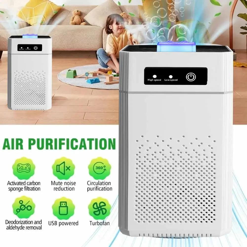 Portable HEPA Air Purifier with Negative Ion Ionizer & USB Port, Cordless USB-Powered Air Cleaner with 2 Filter Cartridges, Removes Odor Dust for Bathroom Users #DealsForYouDays
