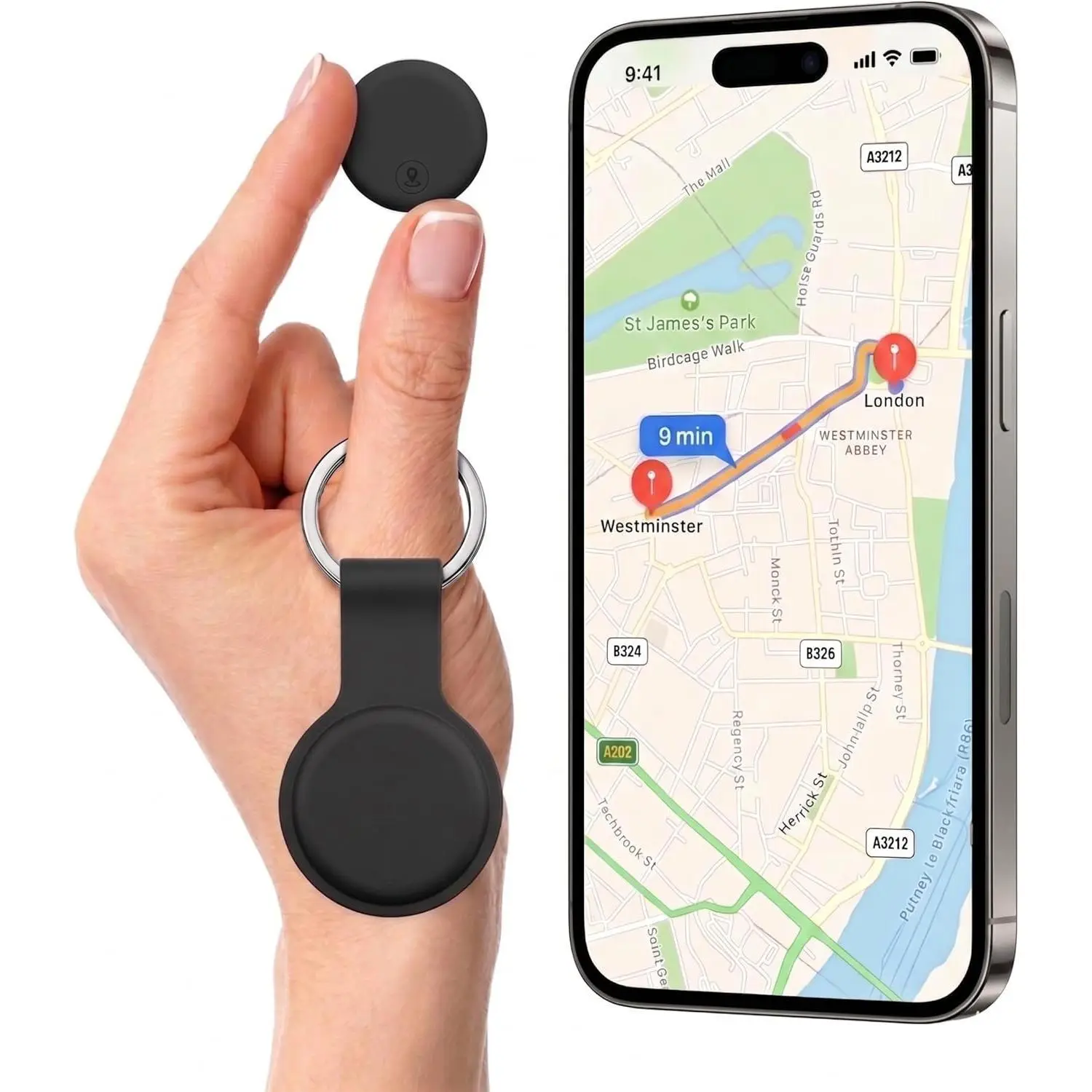 Smart Bluetooth GPS Tracker - Mini Keychain Tag for Pets, Keys, Luggage - No SIM Card, No Subscription - Compatible with iOS, Android, HarmonyOS - Bluetooth GPS Trackers for Valuables, Smart Tracker