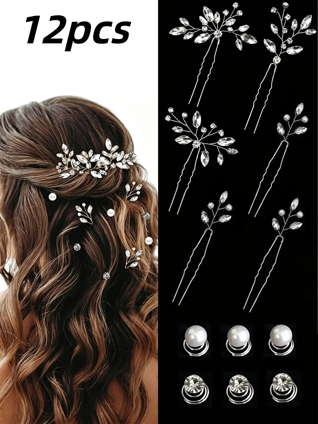 12 Pieces Hair Accessories for Women, Pearl Crystal Bridal Hair Pins, Wedding Hairpieces for Brides, Vintage Decorations, Bride Bridesmaids, Decorative Hair Pins, Hairpins