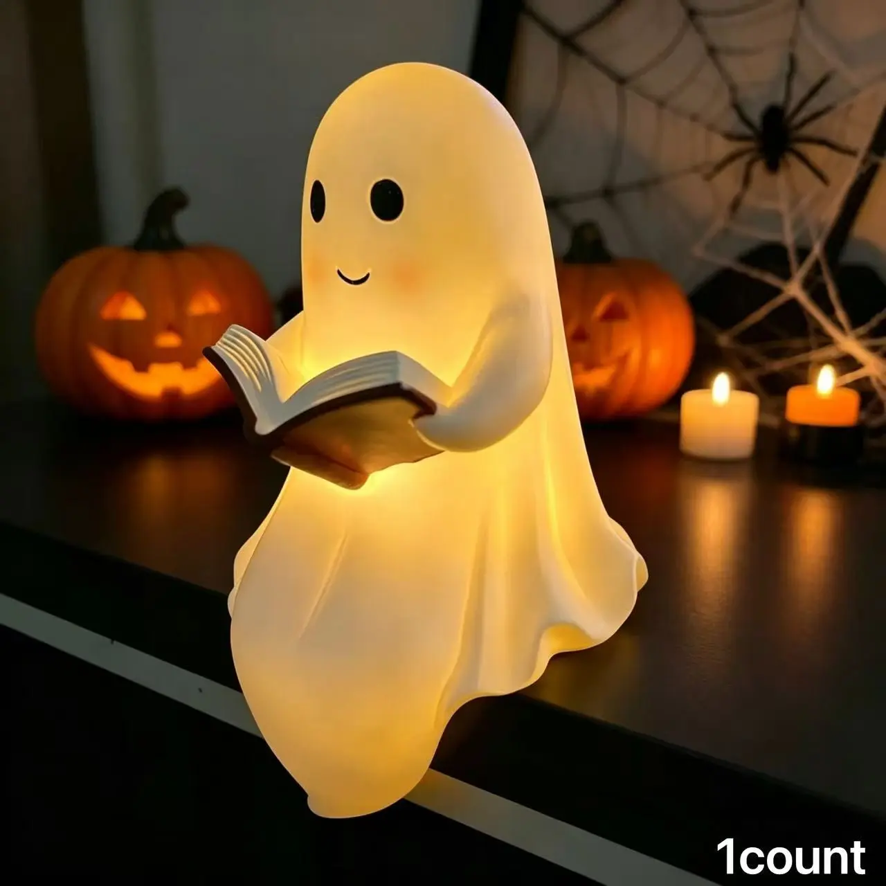 Cute Halloween Ghost Reading LED Night Light, Decor Lighting, Perfect for Holiday Decorations and Gifts, Ideal for Spooky Atmosphere at Home