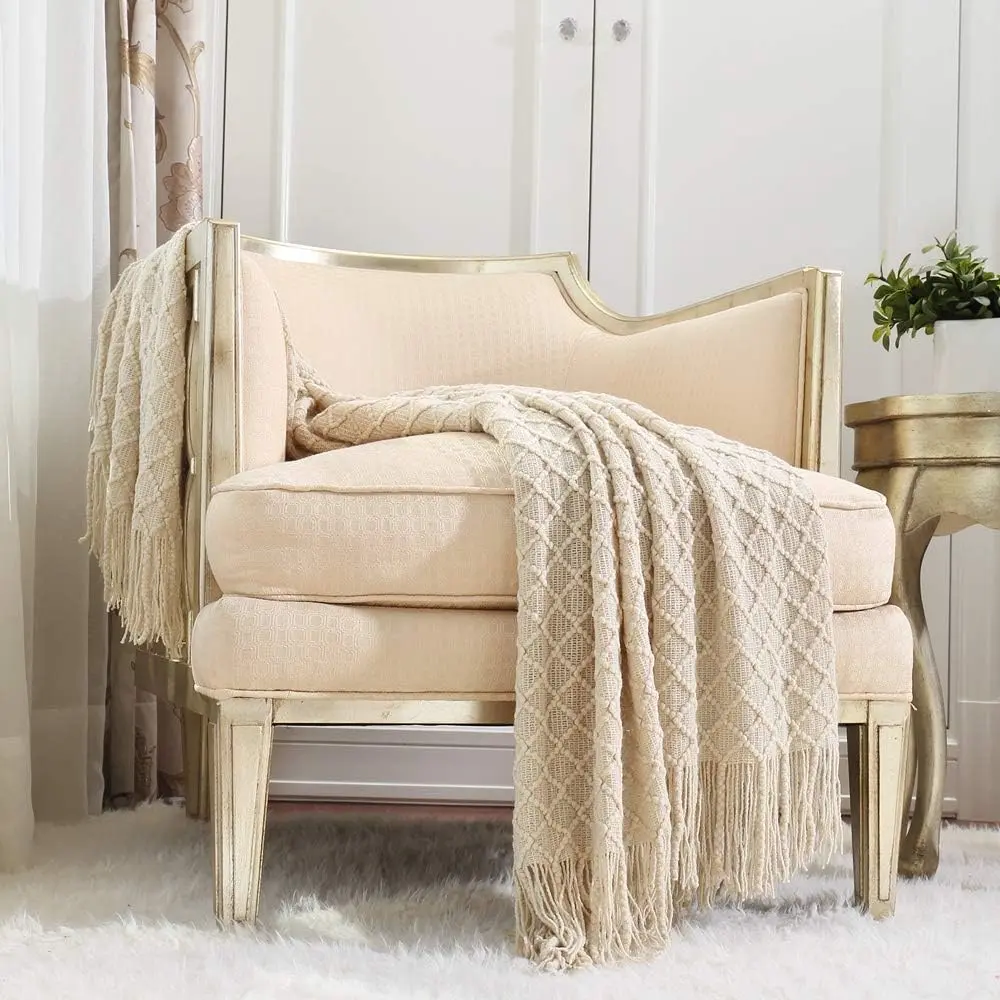 Decor Rustic Couch Sofa Chair Bed Throw Blanket, Soft Warm Cozy Light Weight for Travelling in Spring Summer (50''X60'' Beige/)