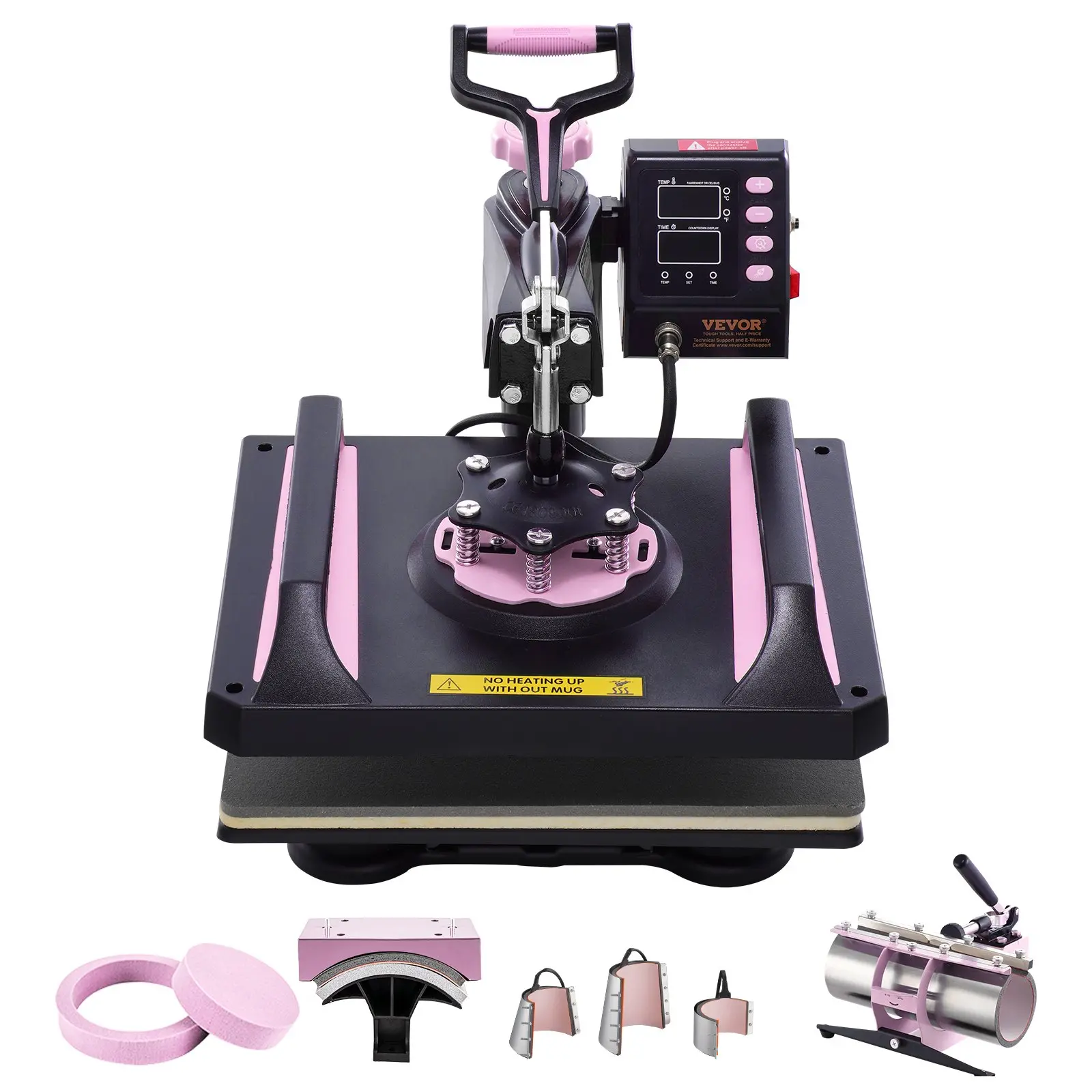 VEVOR Heat Press Machine, 12x 15 inch, 8 in 1 Heat Transfer Machine with 30 oz Tumbler Press, 360 Swing Away Digital T-Shirt Pressing, Teflon Coating, for T-Shirts/Mugs/Hats/Plates, Black+Pink