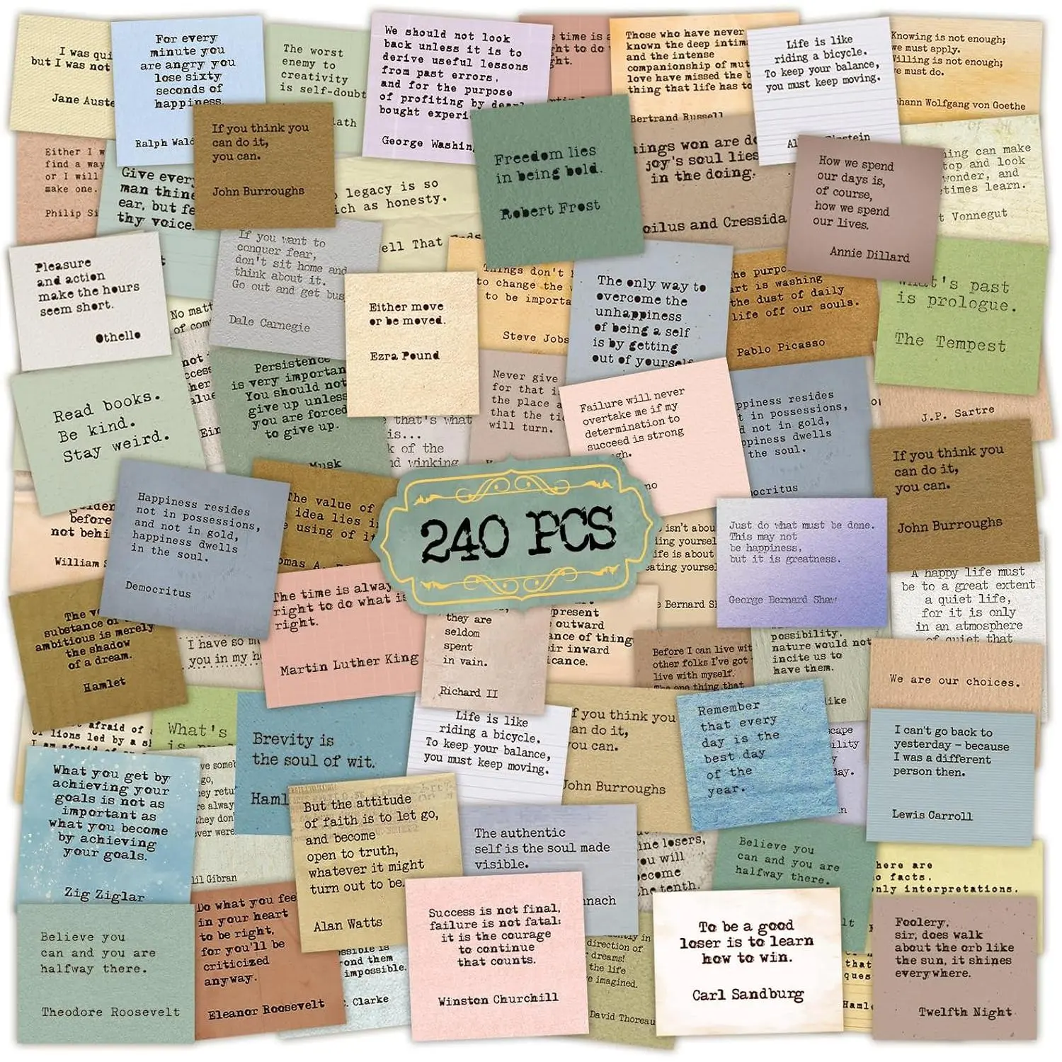 240 count  Motivational Quote Stickers | Typewriter Style, Famous Words Literary, Inspirational Stickers for Scrapbooking, Planner  Journal Supplies