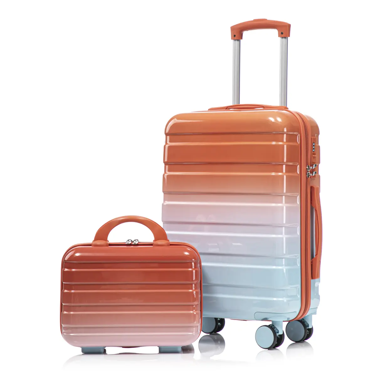 14" 20" PC Travel Luggage Set 2 PCS Spinner Wheels Carry On Suitcase Set with Cosmetic Bag Gradient Design Waterproof Lightweight Hard Case Suitcase Set