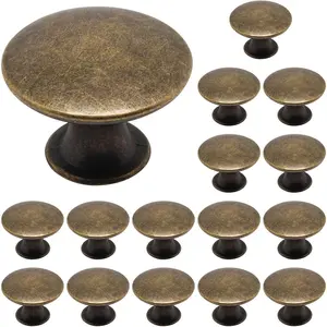 16 Pack Antique Brass Round Single Hole Cabinet Knobs Drawer Pulls Handles for Dresser Kitchen Cupboard Door