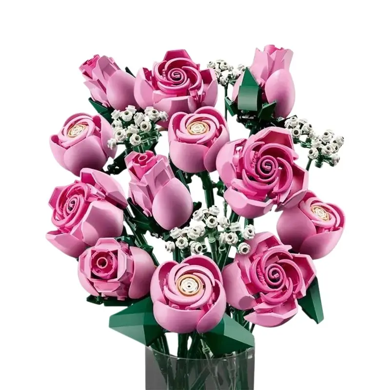 New Rose Starburst Block Flower Bouquet, 3D Petal Design, No Maintenance, Hand Assembly Decor, Ideal Gift for Anniversaries