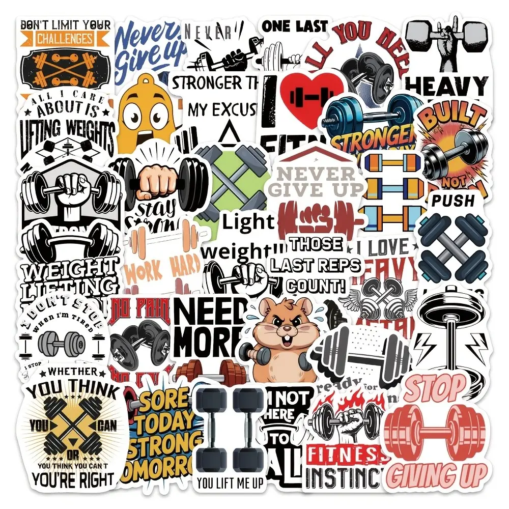 Dumbbell Sticker Set, 5 Packs X 54pcs, 270pcs Total, Fitness Motivation Stickers, Creative Graffiti Notebook Decorations