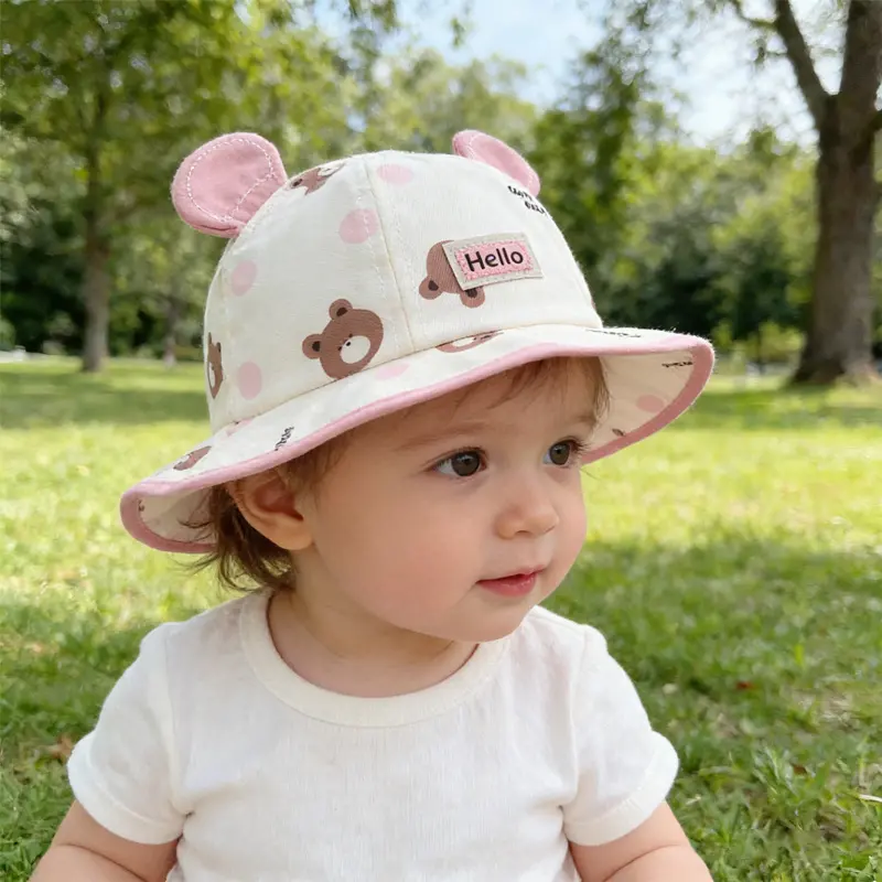 Essential Outdoor Hat for Spring and Summer! Adorable 3D Bear Pattern Kids' Bucket Hat, Hat for Baby Boys and Girls, Breathable and Super Cute Cartoon Children's Bucket Hat. Lightweight Fabric, Suitable for Multiple Scenarios