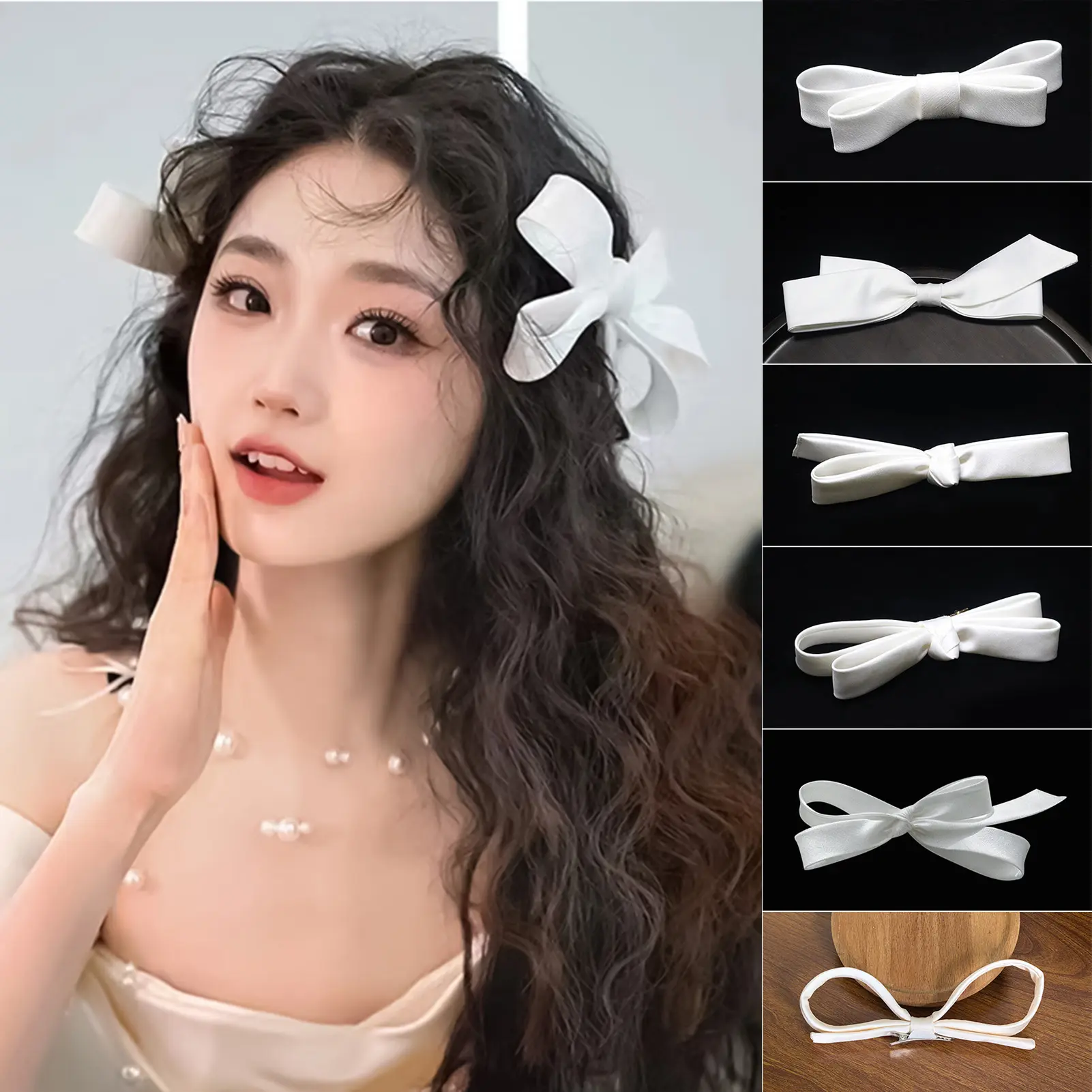 1pcs Sweet Hairpin Satin Ballet Ribbon White Style Hairpin Side Clip Korean Girl Grab Female Headdress Hair Accessories