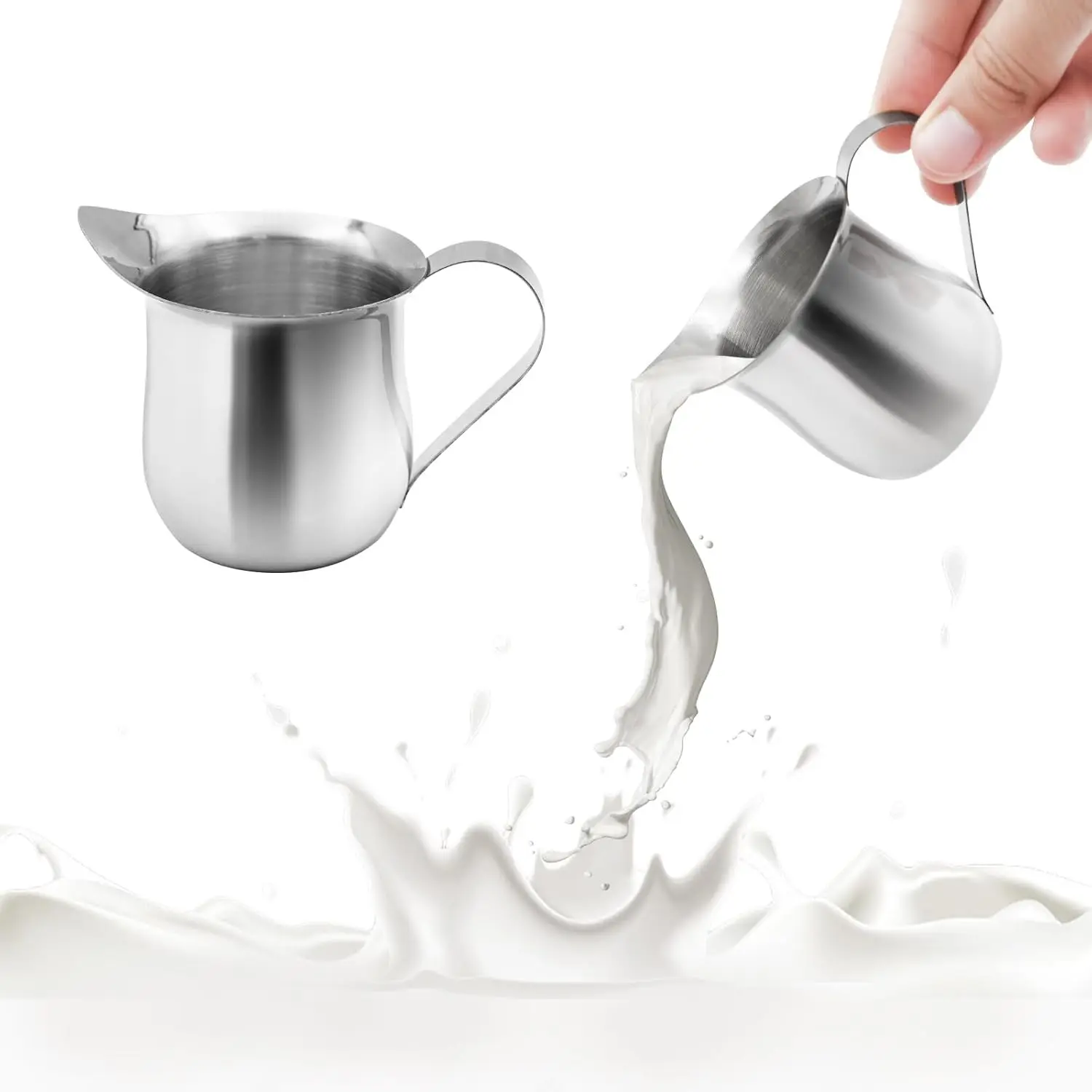 3 Oz Stainless Steel Mini Creamer Pitcher with Pour Spout, 2 Pack Small Bell Cream Dispenser for Cream, Milk, Salad Dressing, Maple Syrup