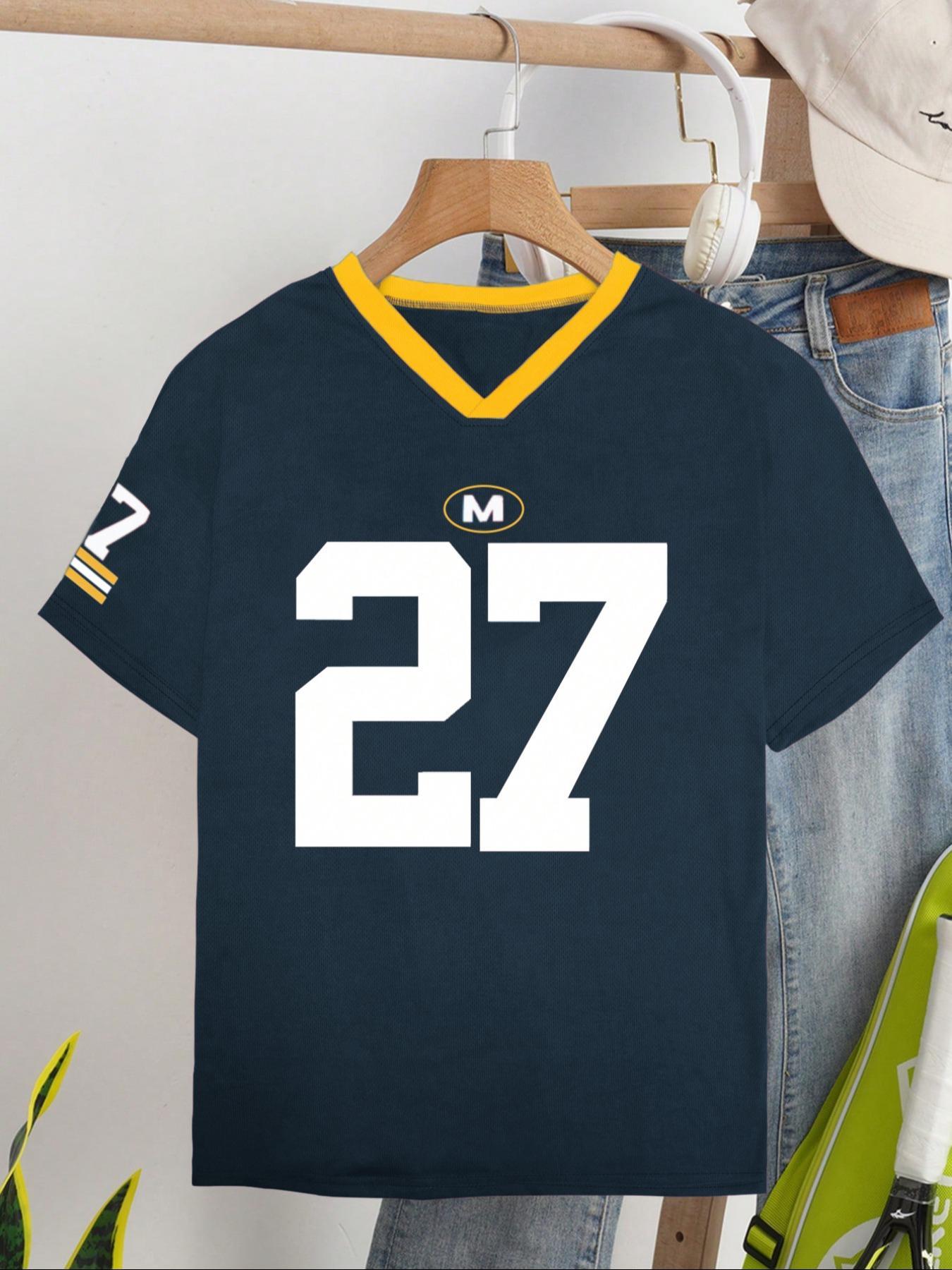 Women's Number Print V Neck Tee, Casual Fitted Short Sleeve T-shirt for Summer, Women's Top for Daily Wear