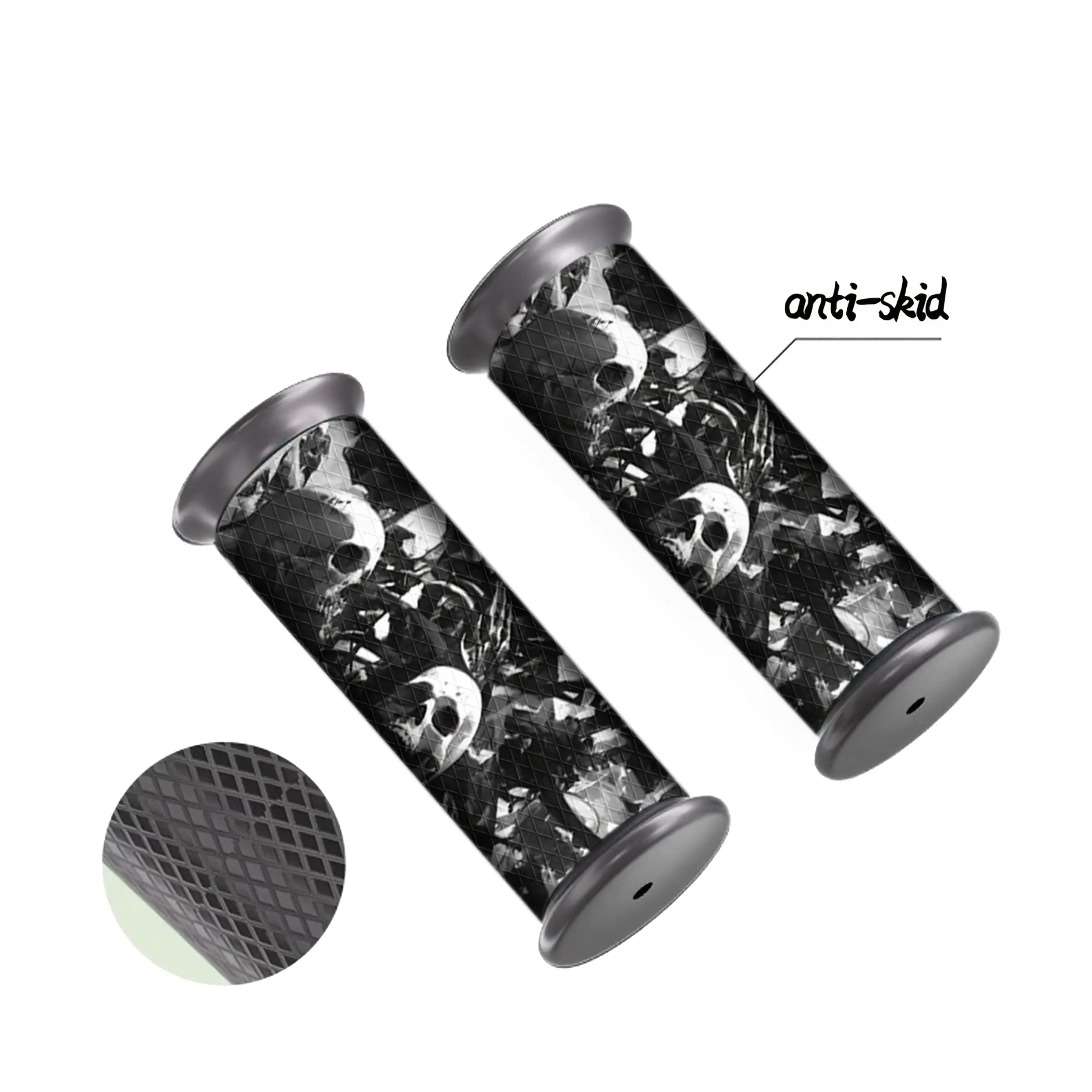 High Quality Black Skull Motorcycle Handlebar Set Decorative Sticker - Durable, Waterproof, Scratch Resistant Self-Adhesive Rhombus Grip Sticker - Suitable for Electric Scooters and Outdoor Riding Lovers