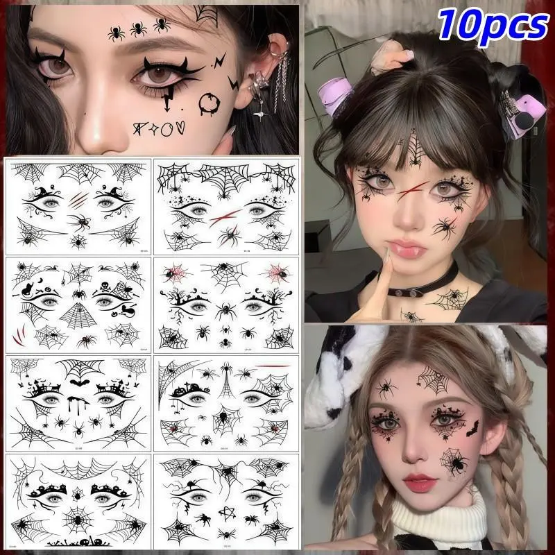 10 Halloween Spider Tattoo Stickers, Spooky Makeup Party Decorations, Eye Corner Spider Web Stickers, Perfect for Halloween Costume, Bar