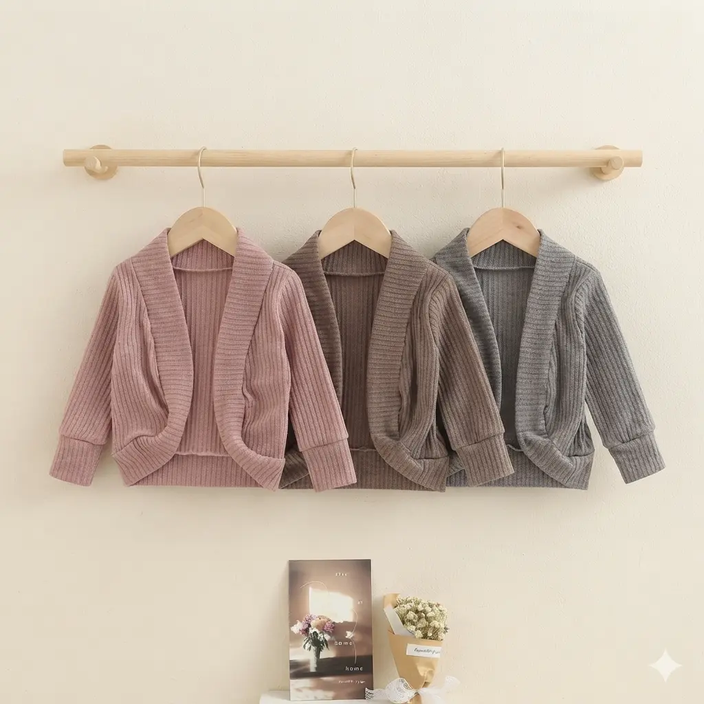 Kid Girls' Plain Solid Fall Polyester Knit Cardigan - Long Sleeve Open Front Regular Size Girls Wear Sweater